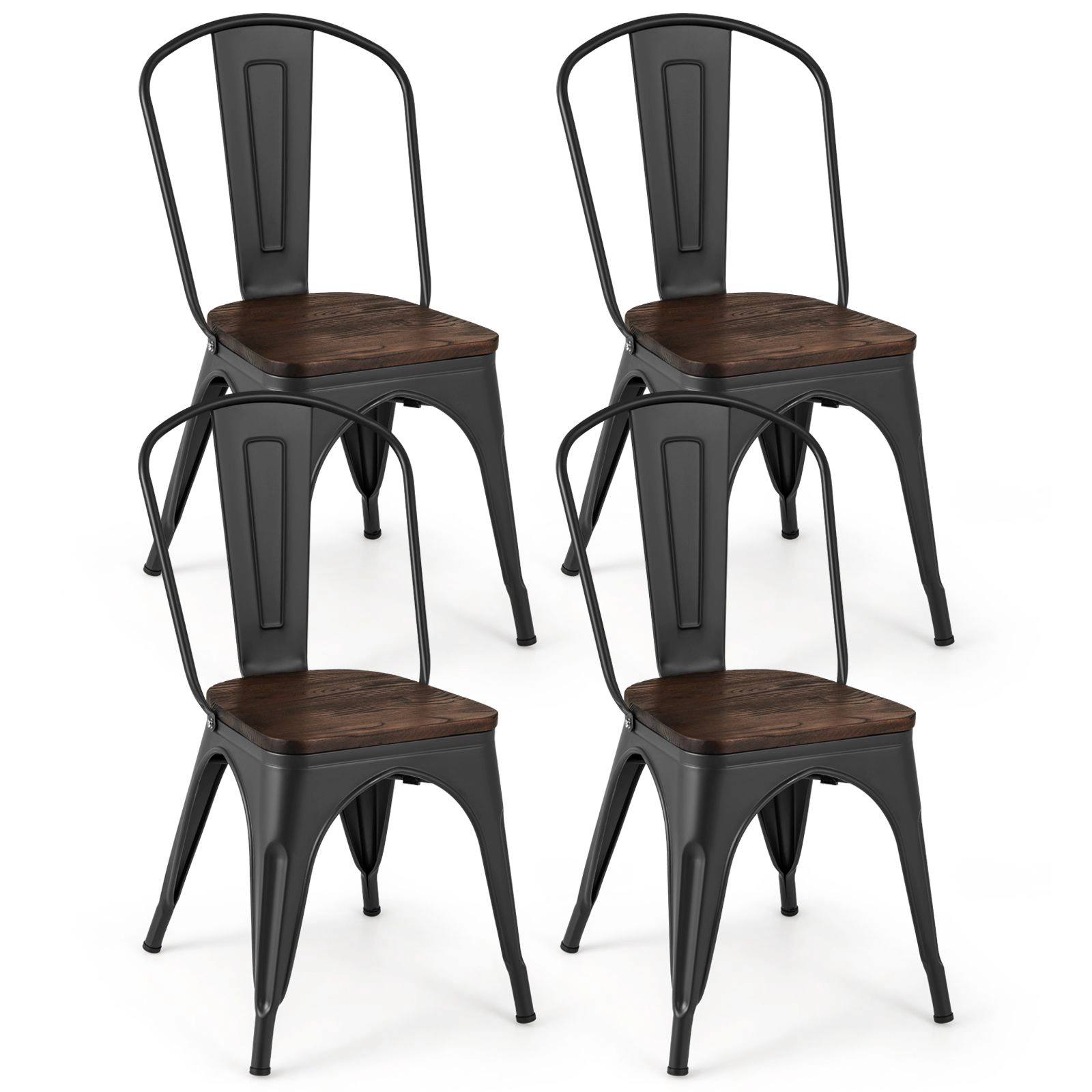 SlickBlue Unisex Set of 4 Metal Dining Chairs with Wood Seats