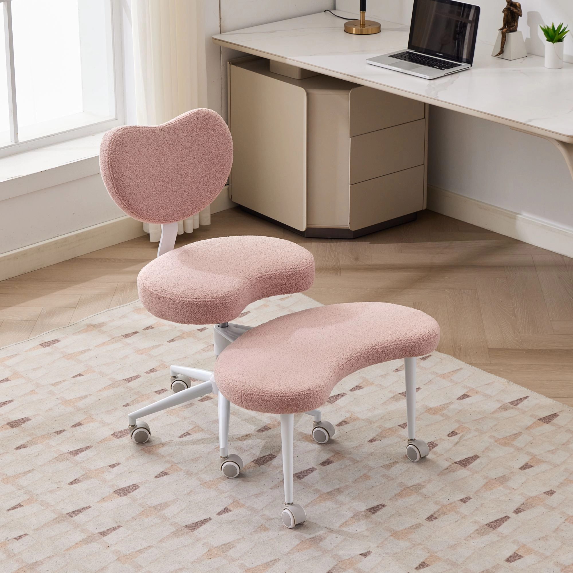 GOODSILO Soft Plush Upholstered Ergonomic Rolling Office Chair