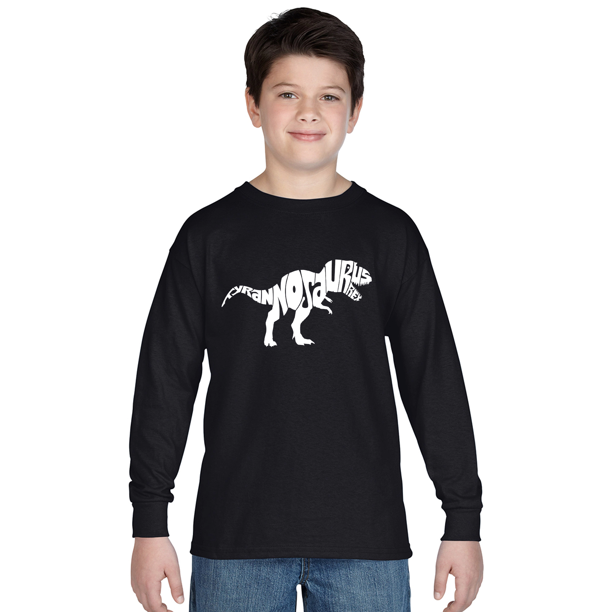 LA Pop Art Boys Long Sleeve T-Shirt -  Tyrannosaurus Rex