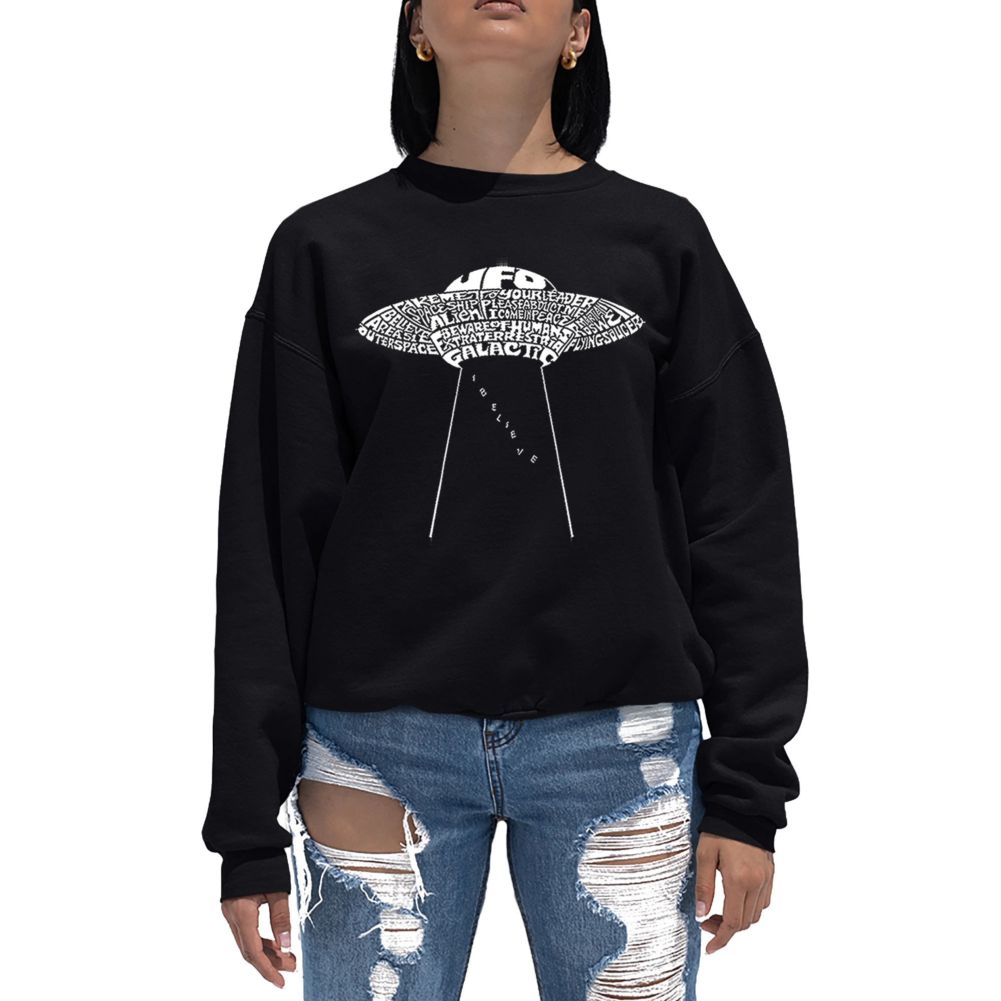 LA Pop Art Flying Saucer Ufo - Women's Word Crewneck Sweatshirt