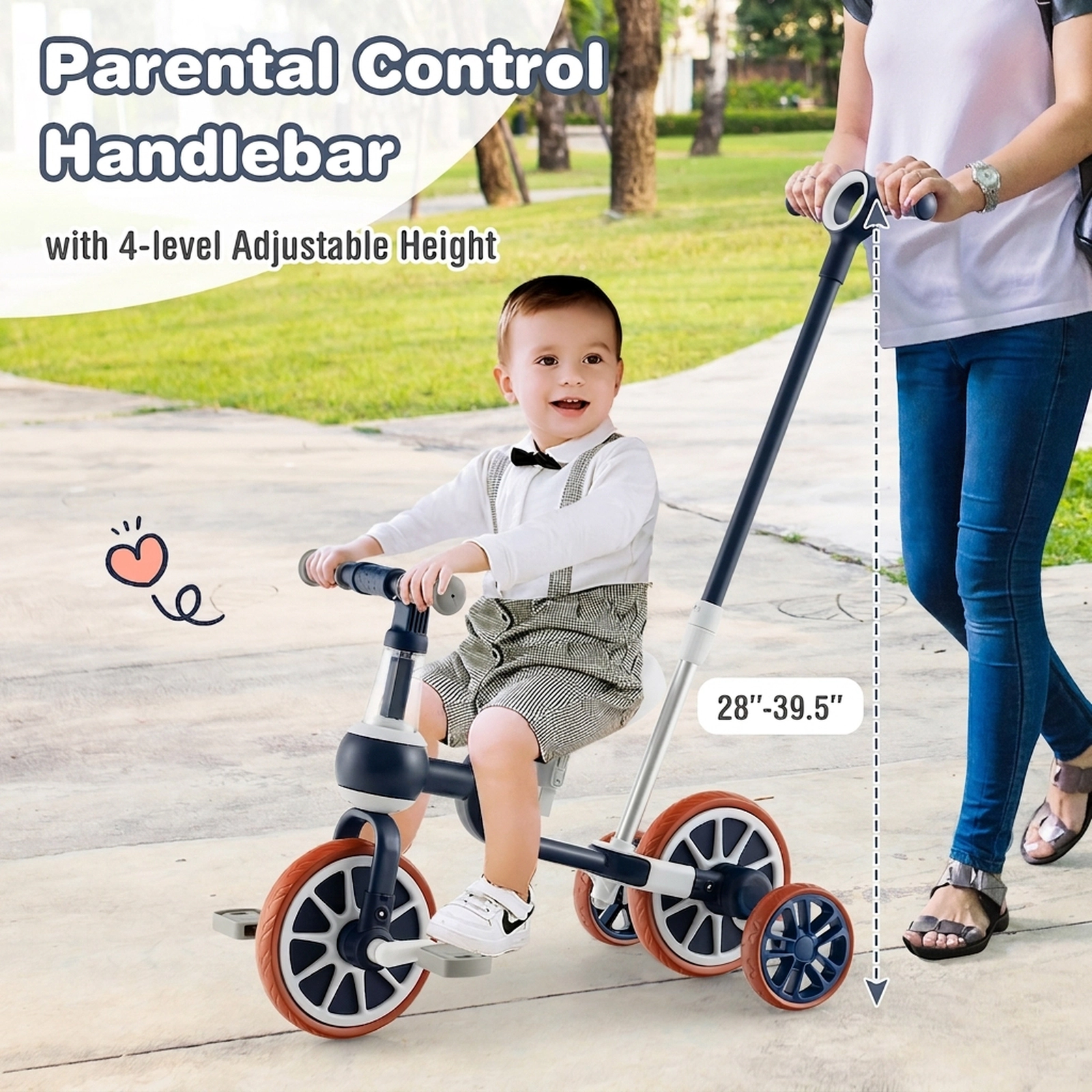 4-in-1 Kids Trike Adjustable Parent Push Handle Detachable Pedals Training Wheels Toddler Balance Bike Ages 2-4 Navy