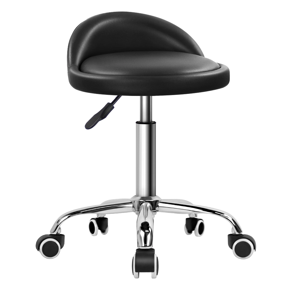 KKTONER PU Leather Round Rolling Stool with Back Rest Height Adjustable Swivel Drafting Work SPA Task Chair with Wheels