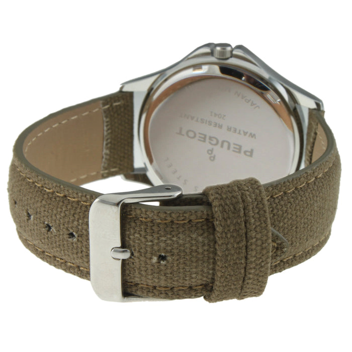 Peugeot Men 40mm Military Dial Calendar Canvas Strap Watch