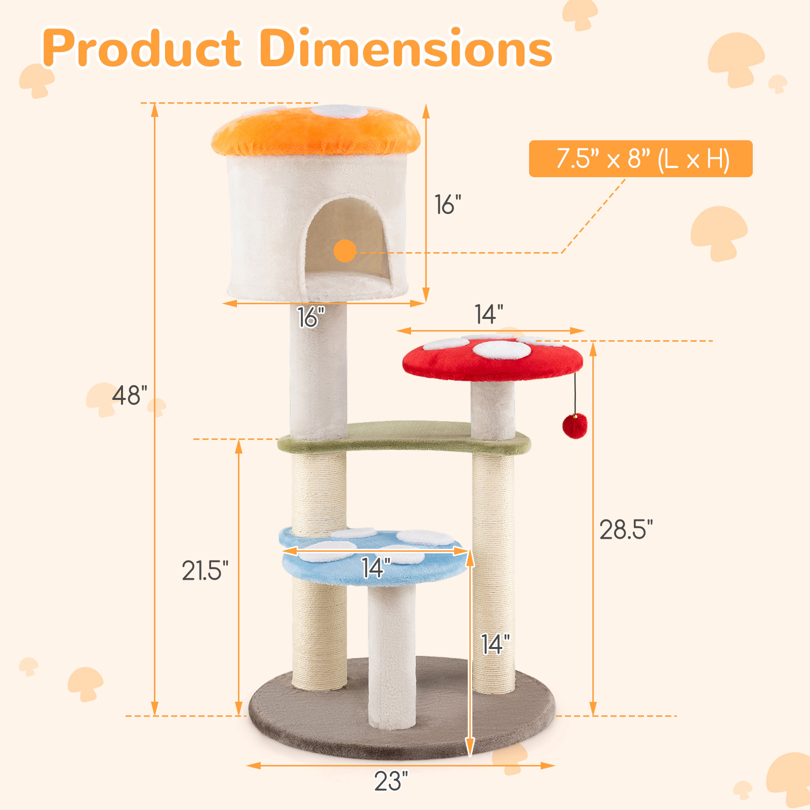 SUGIFT 48-in Mushroom-Shaped Cat Tree with Top Condo 14-in Padded Platforms and Sisal Scratching Posts