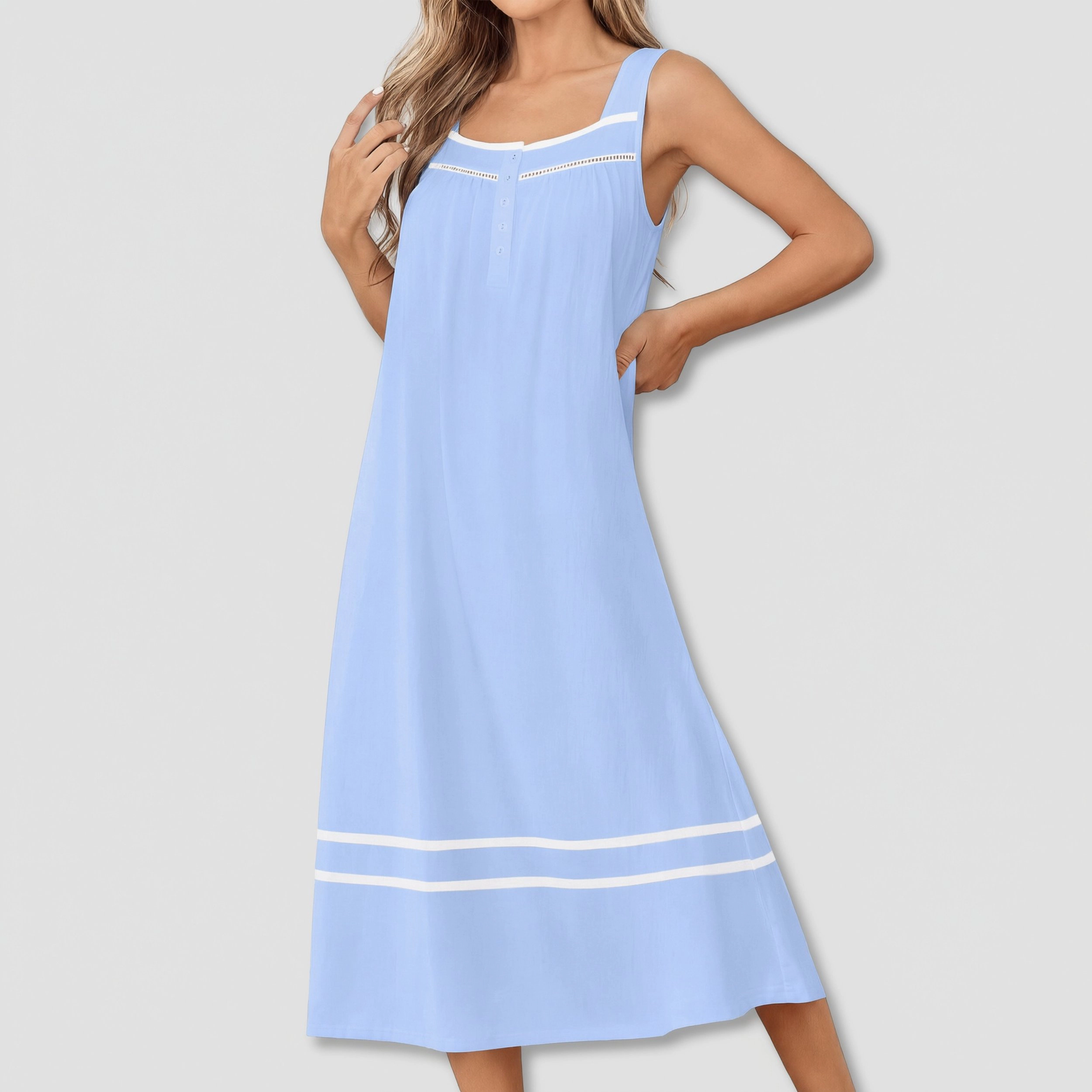 Ekouaer Nightgowns for Womens Cotton Long Night Gowns Sleeveless Sleep Dress Victorian Nightdress