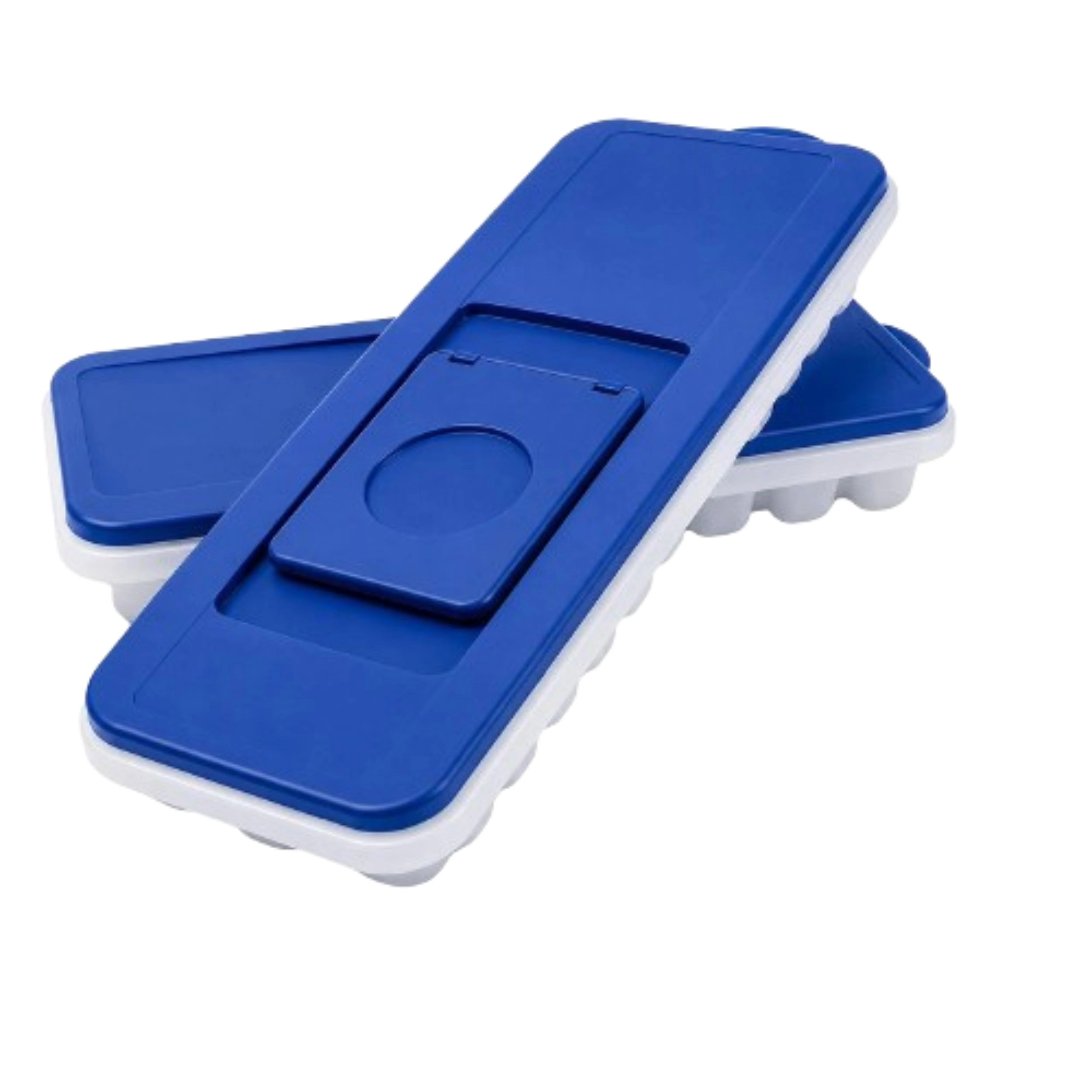Home Collection No Spill Ice Cube Trays with Lids BPA-Free Stackable Blue, Pack of 2