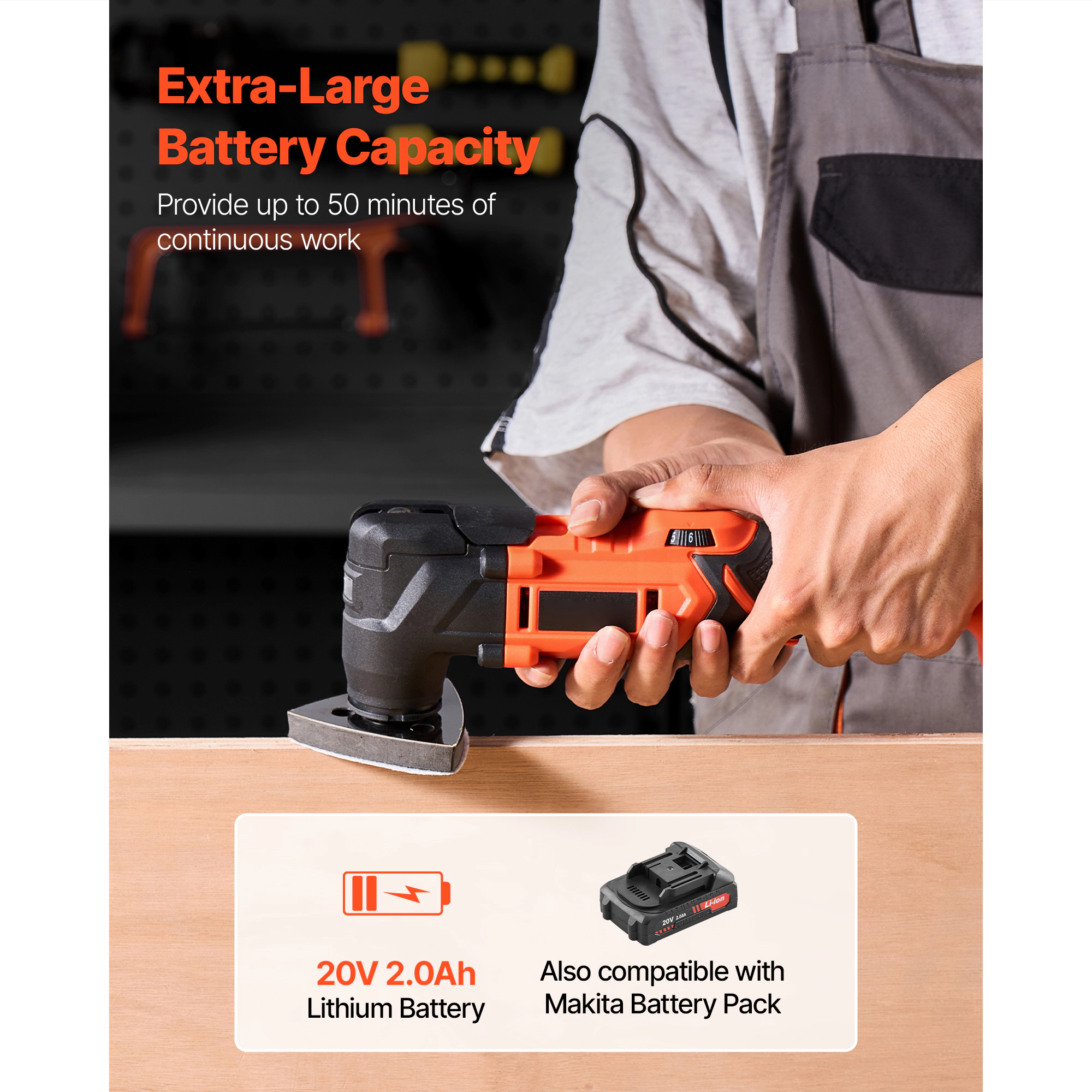 HONGGE Cordless Oscillating Tool, Oscillating Tool with 6 Variable Speeds OPM, 3.2° Angle