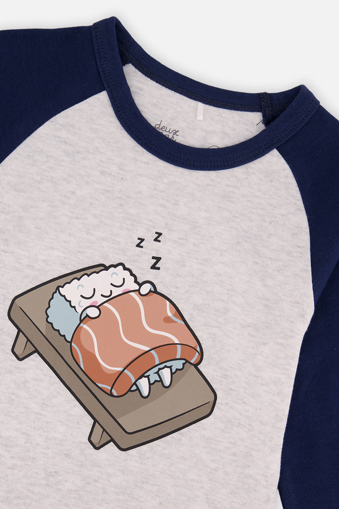 Deux par Deux Boys Organic Cotton Sushi Two Piece Pajama Set with Raglan Sleeve Top and Waist Pants