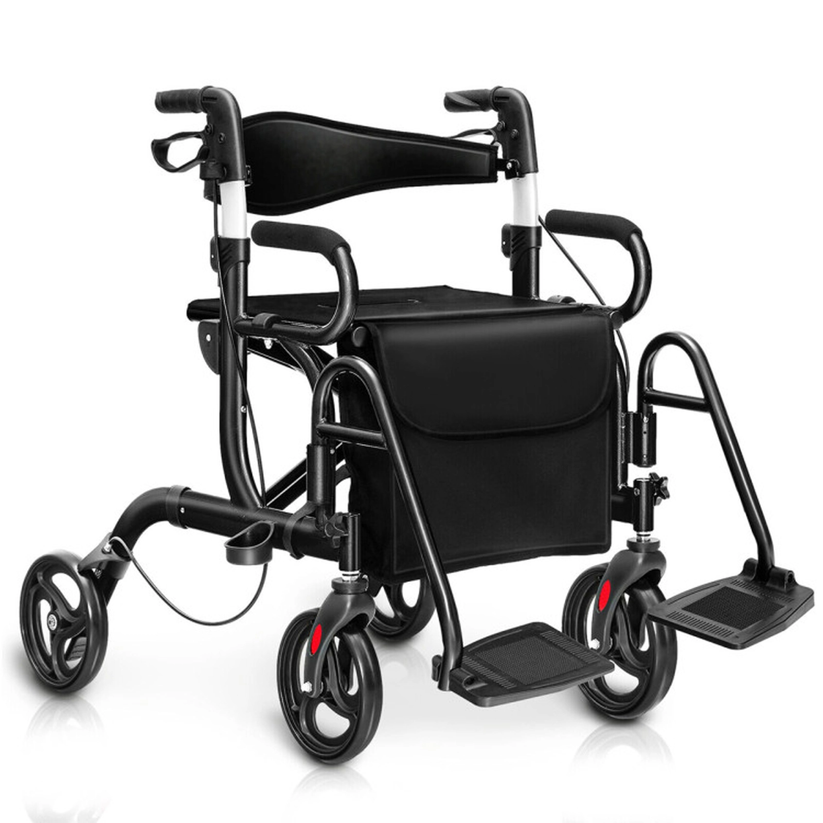 SUGIFT 2-in-1 Folding Rollator Walker and Transport Chair, 350-lb Capacity, 8-in Wheels