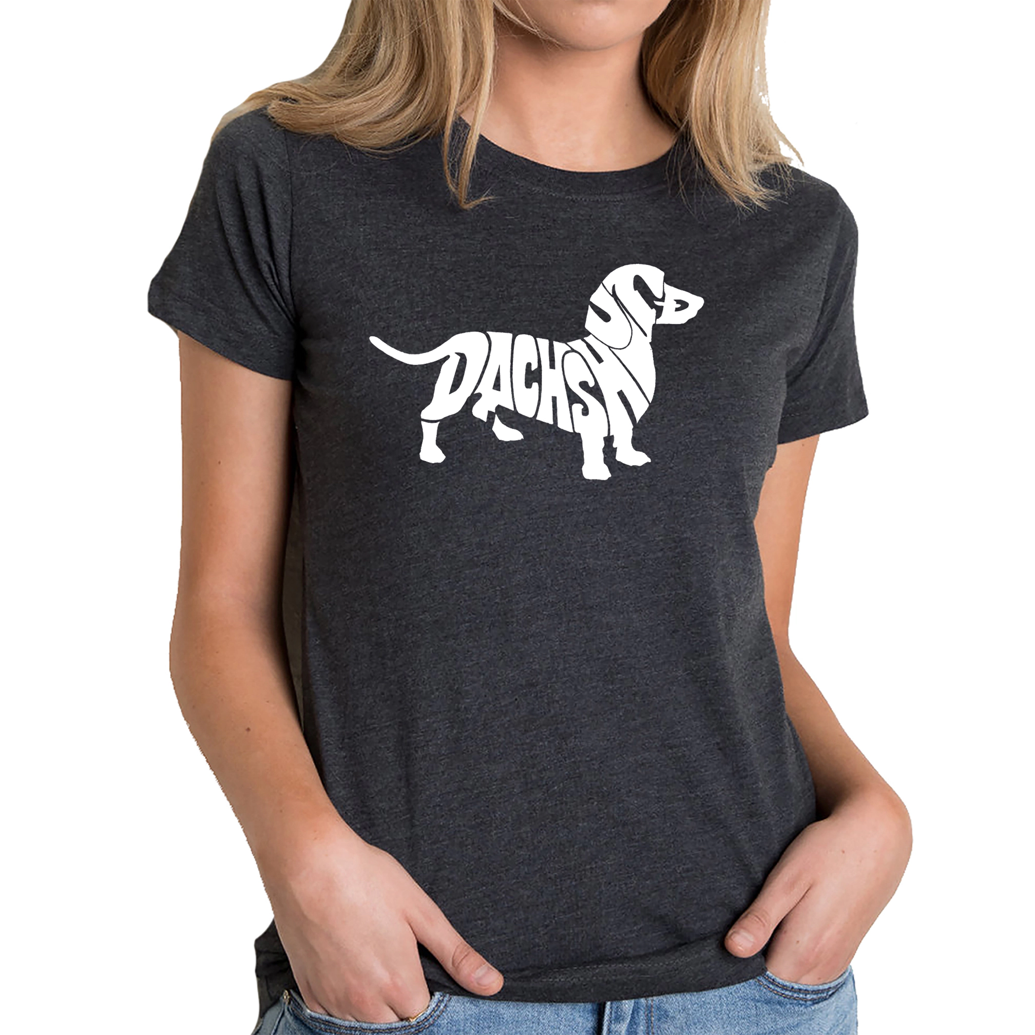 LA Pop Art Women's Cotton/Poly Blend Word TShirt - Dachshund