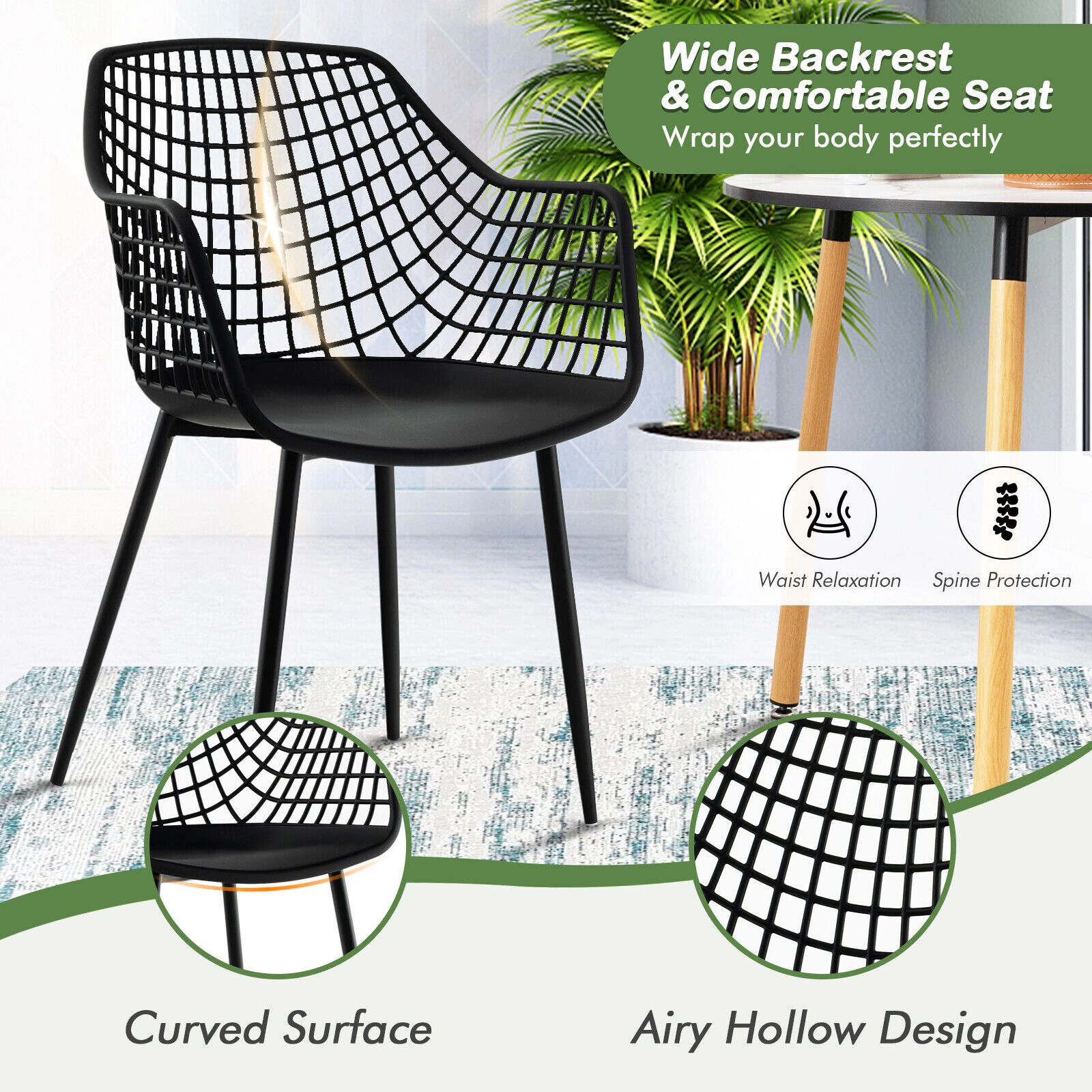 SlickBlue Unisex Set of 4 Modern Dining Chairs with Hollow Backrest