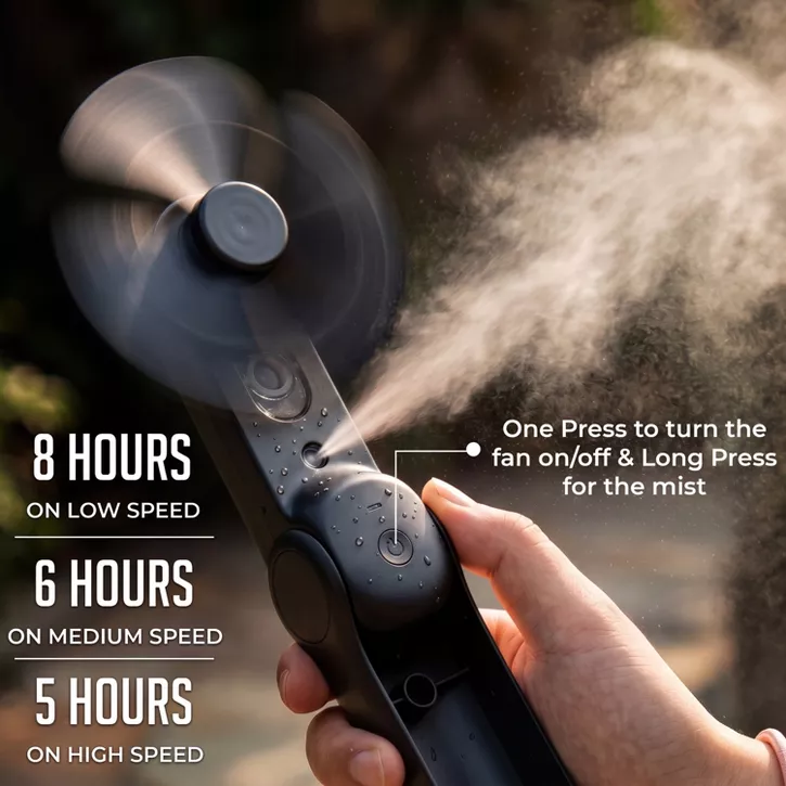 Luminuxe Foldable Misting Fan, Portable USB Rechargeable Handheld Water Spray Mist Pocket-Sized Cooling Fan