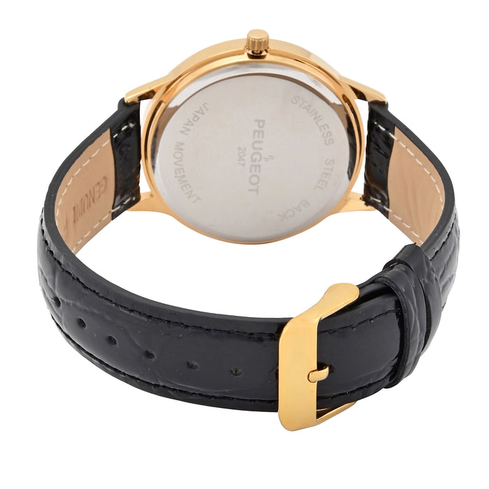 Peugeot Men's 38mm White Dial Sun-Moon Leather Strap watch