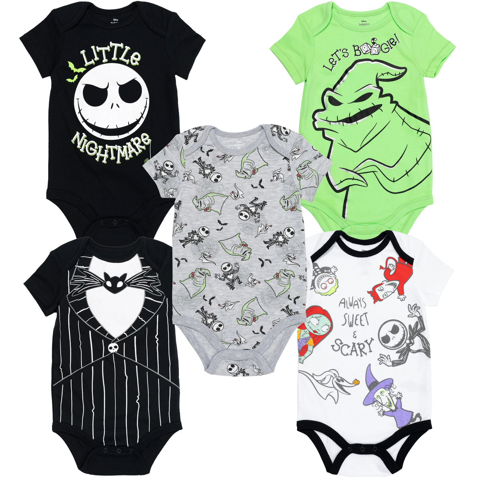 Disney Nightmare Before Christmas Baby 5-Pack Short Sleeve Bodysuits