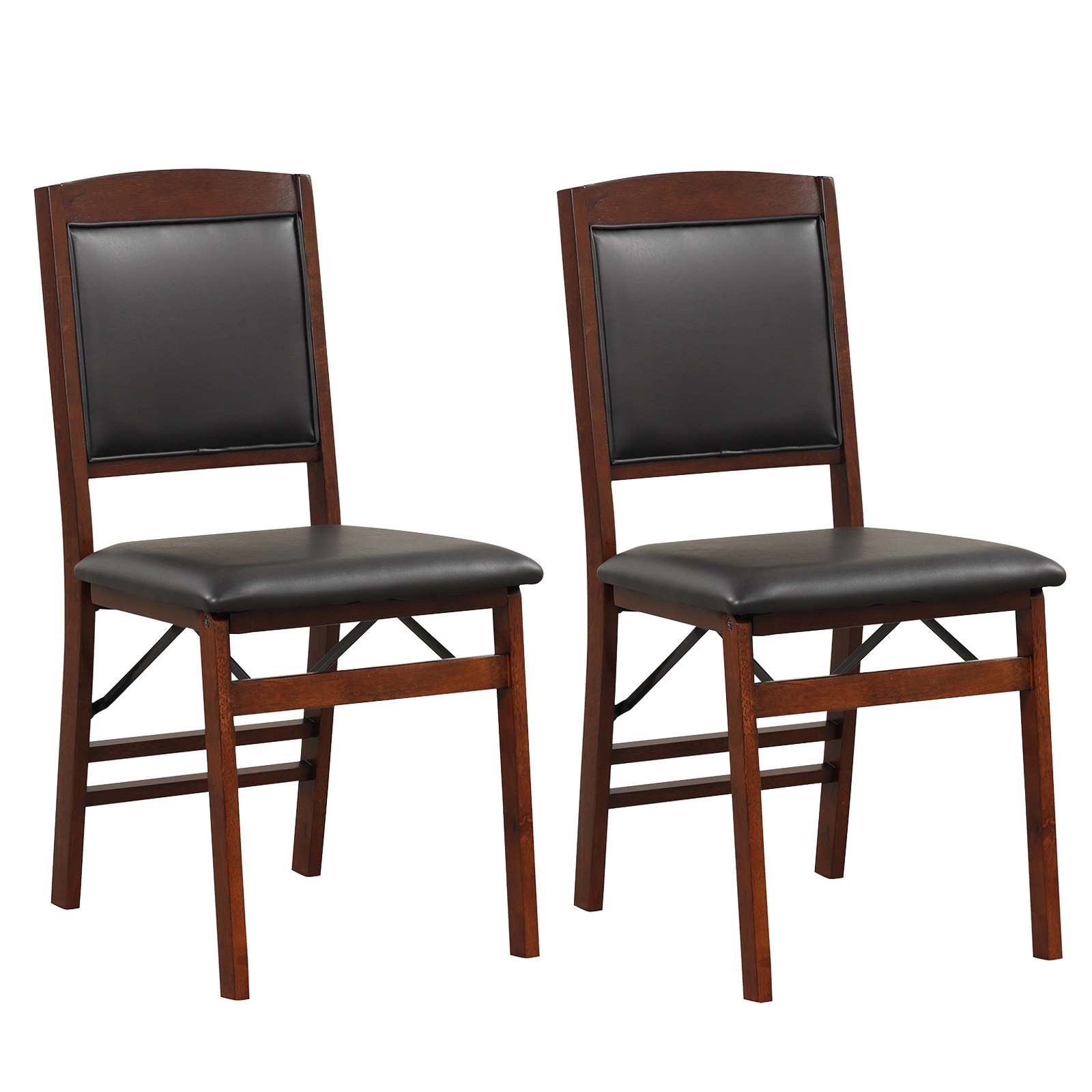 SUGIFT Folding Dining Chairs with Padded PU Leather Seat and High Backrest 400-lb Capacity Brown