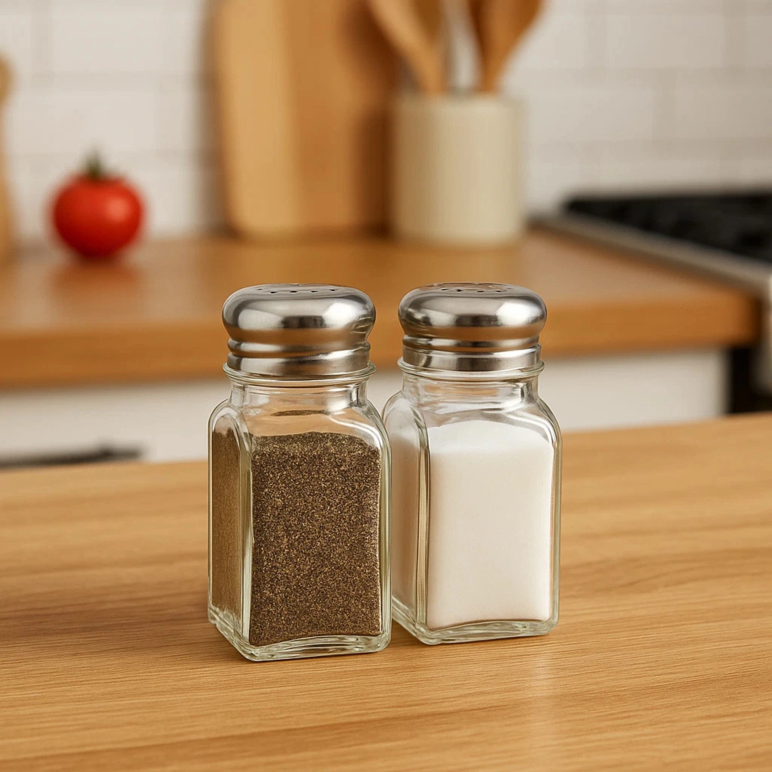Home Collection Glass Salt and Pepper Shaker Set with Stainless Steel Lids, 2 Pack