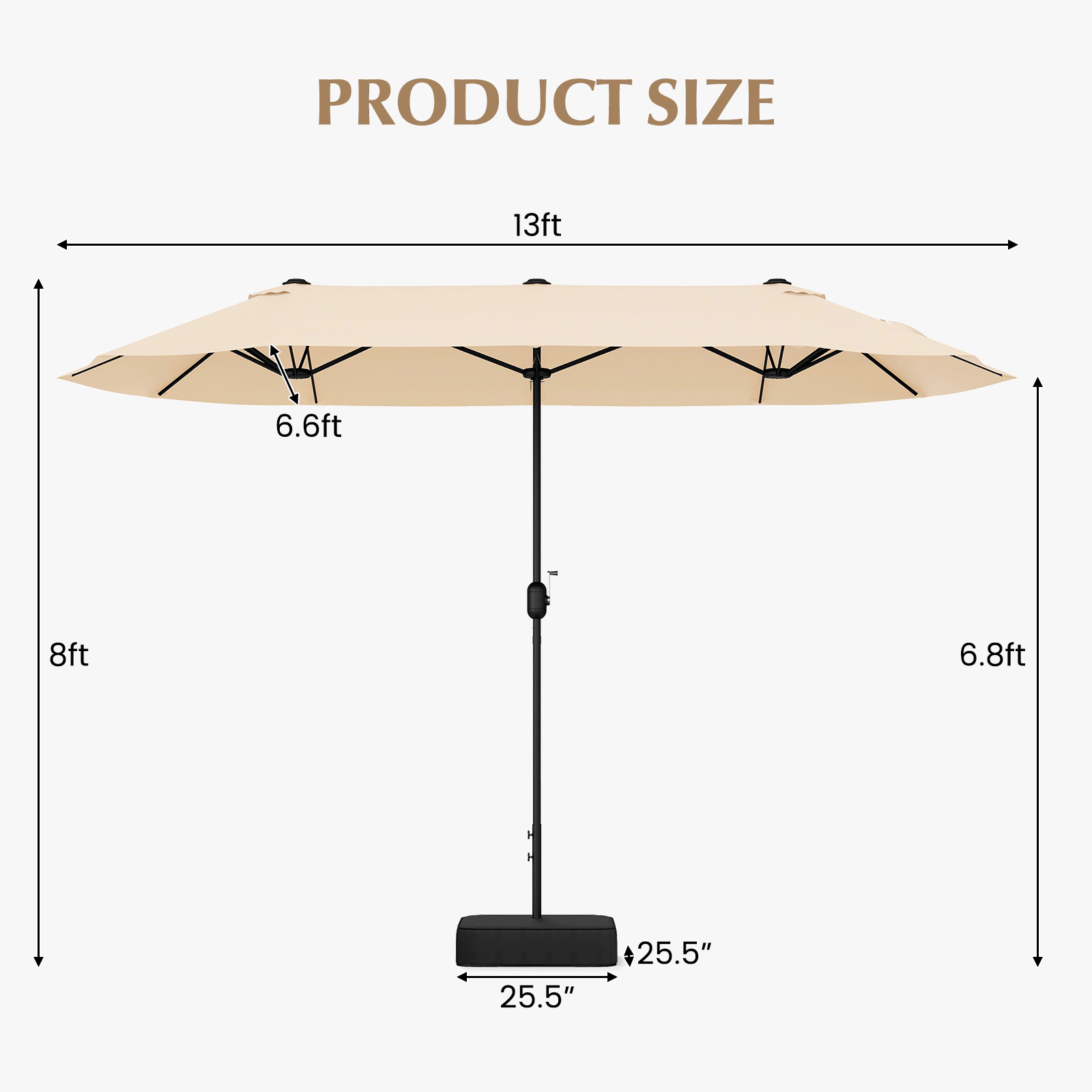 SUGIFT Crank Handle 12 Ribs and Base 13 FT Double-Sided Twin Patio Table Umbrella