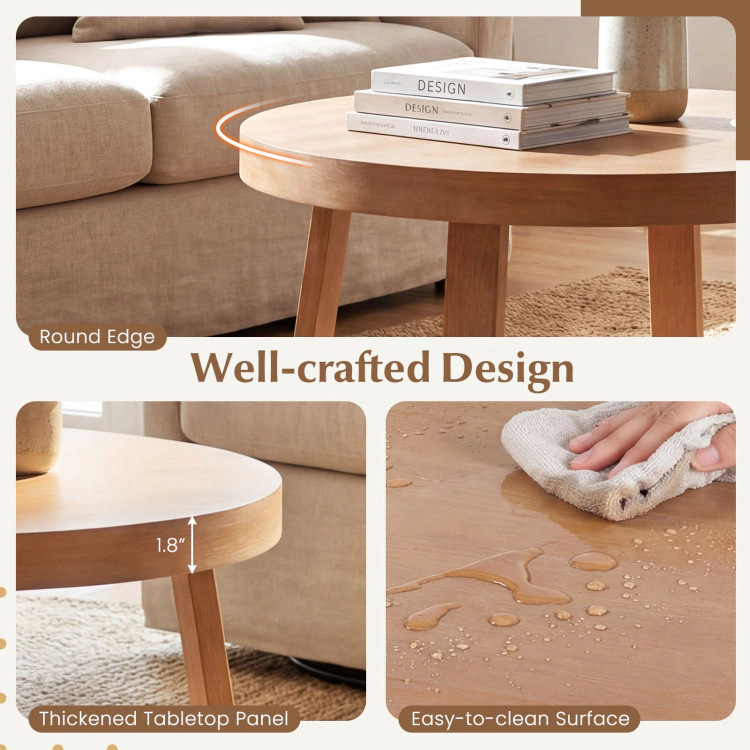 Hivvago Round Coffee Table For Living Room 30 Inch Farmhouse Accent Table With Study Rubber Wood Legs