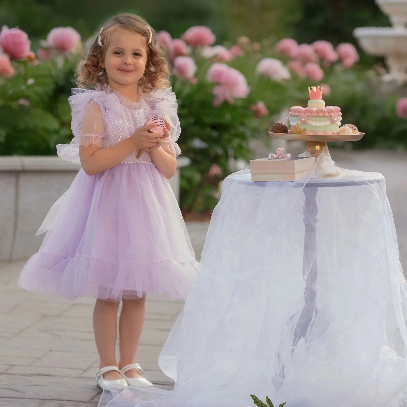 Faeella Girls Dreamy Lilac Princess Tulle Birthday Dress