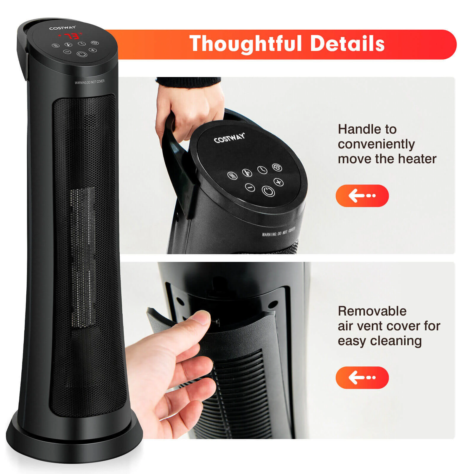 SlickBlue 1500W Ceramic Space Heater with Remote Control and Timer