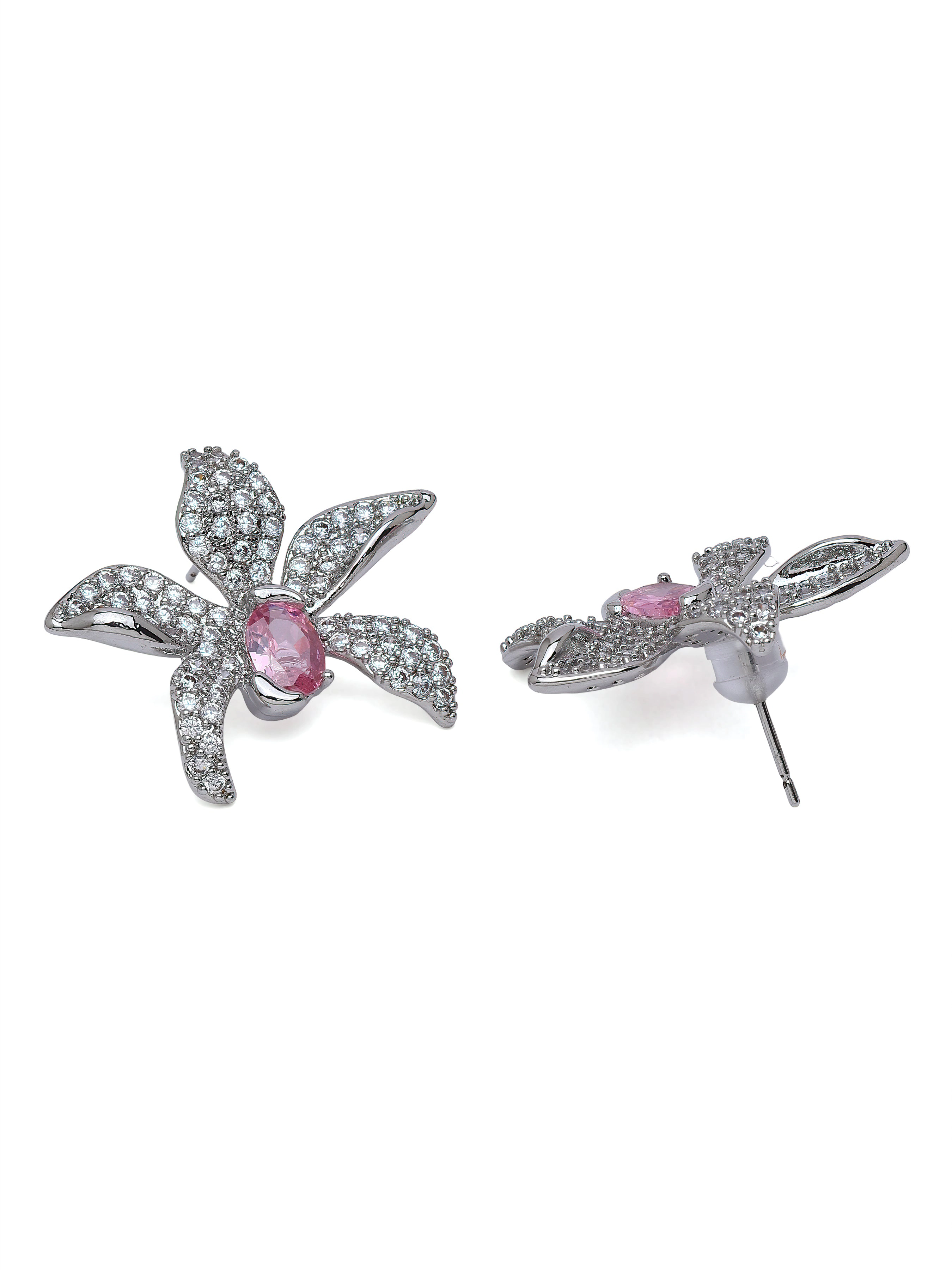 AGP PARIS Womens Floral Crystal Stud Earrings