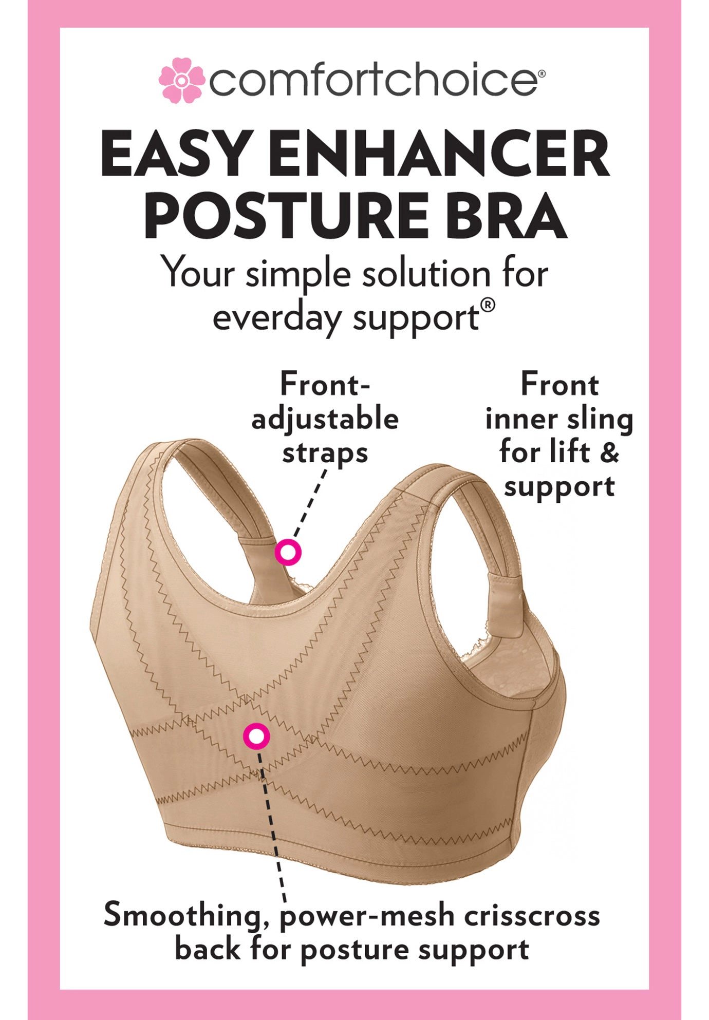 Comfort Choice Women's Plus Easy Enhancer Front Close Wireless Posture Bra