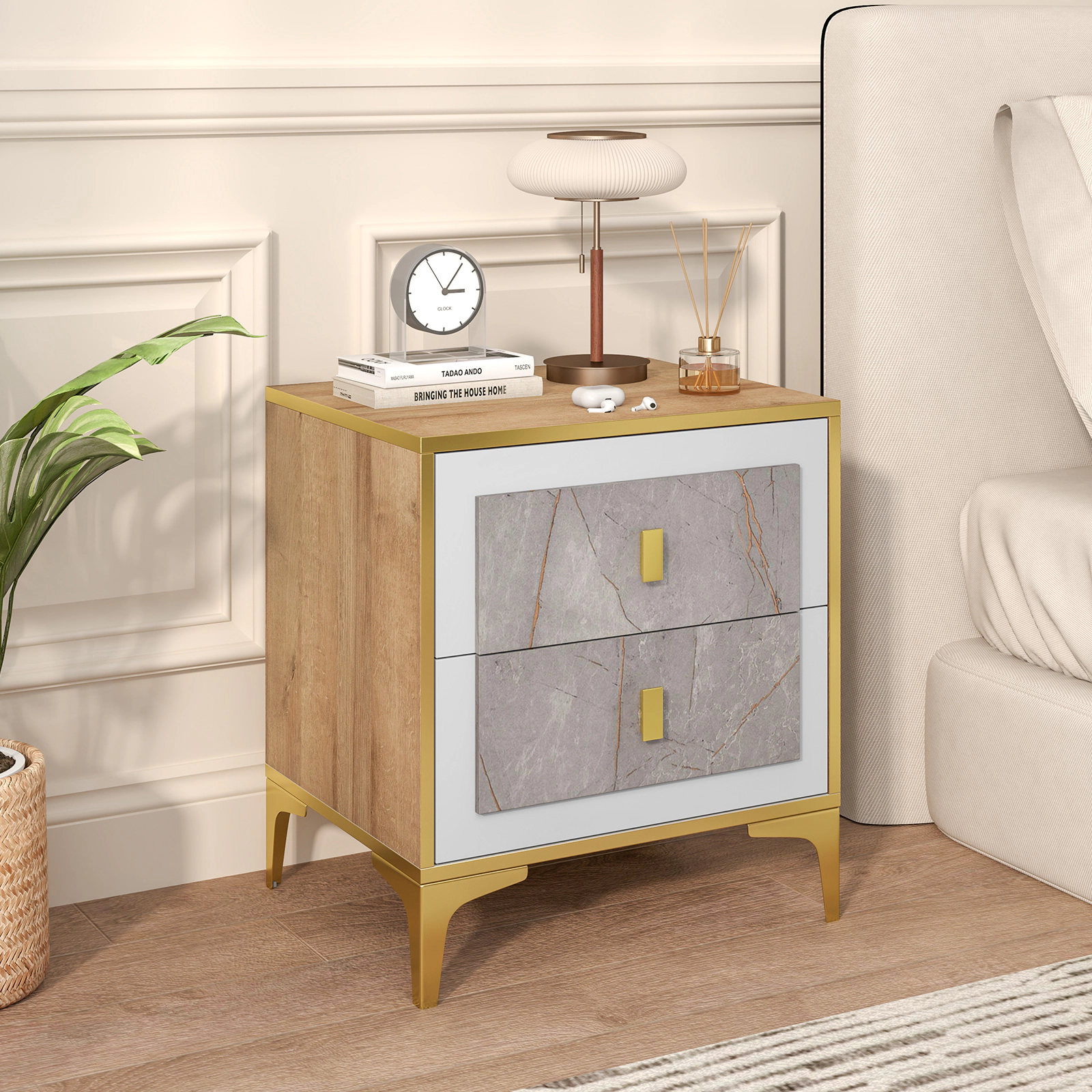 Hivvago Storage Nightstand with Two Sliding Drawers