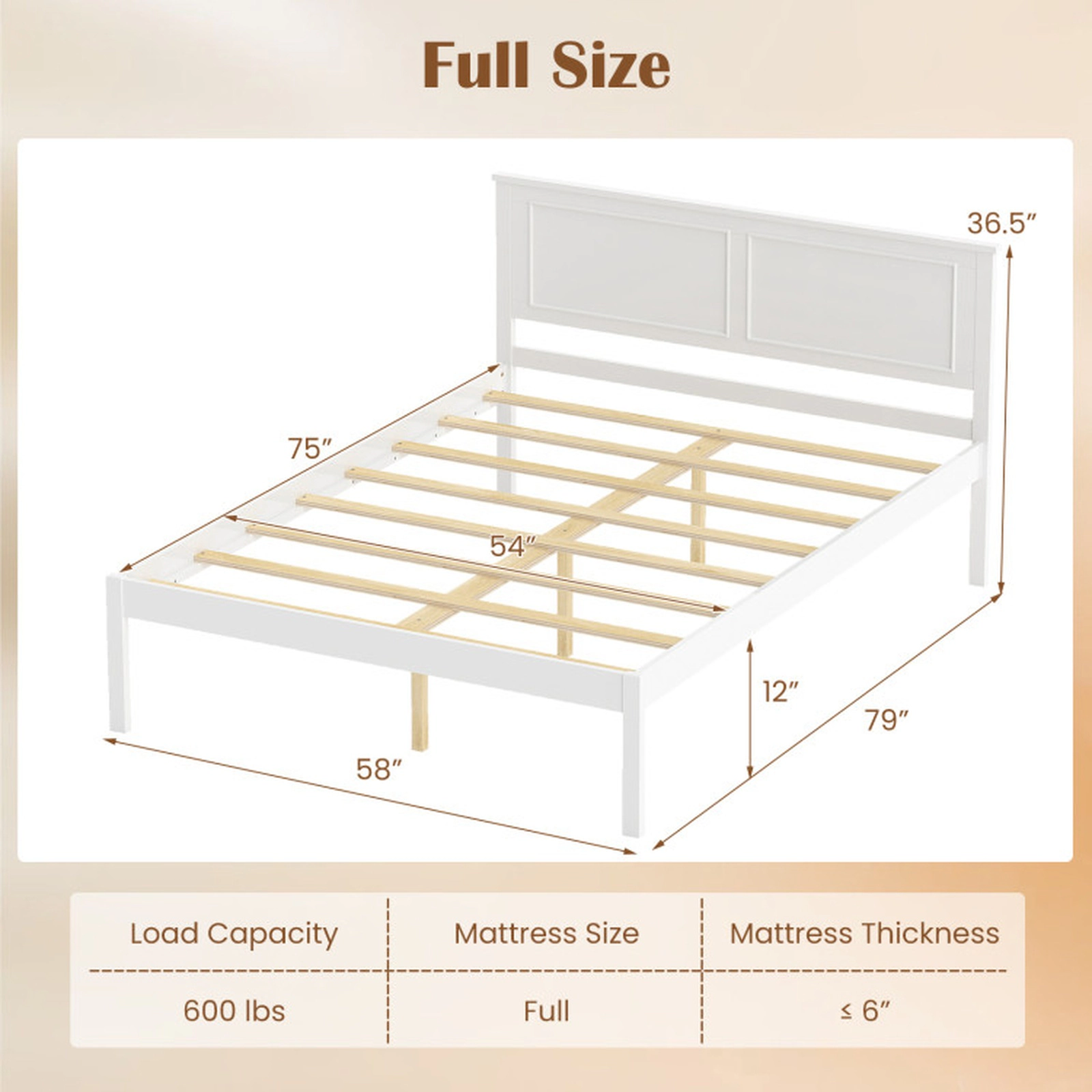 SUGIFT White Panel Headboard Farmhouse Wooden Platform Bed Frame