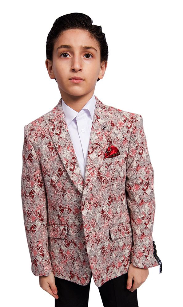 Elie Balleh Boys Slim Fit Faded Argyle Jacket