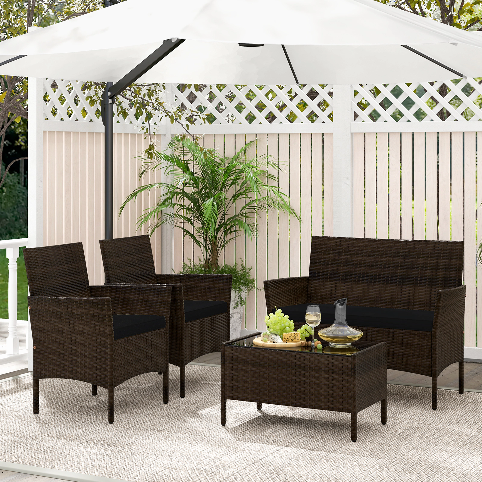 SUGIFT Cushioned Loveseat and Table 4-Piece Patio Rattan Conversation Set