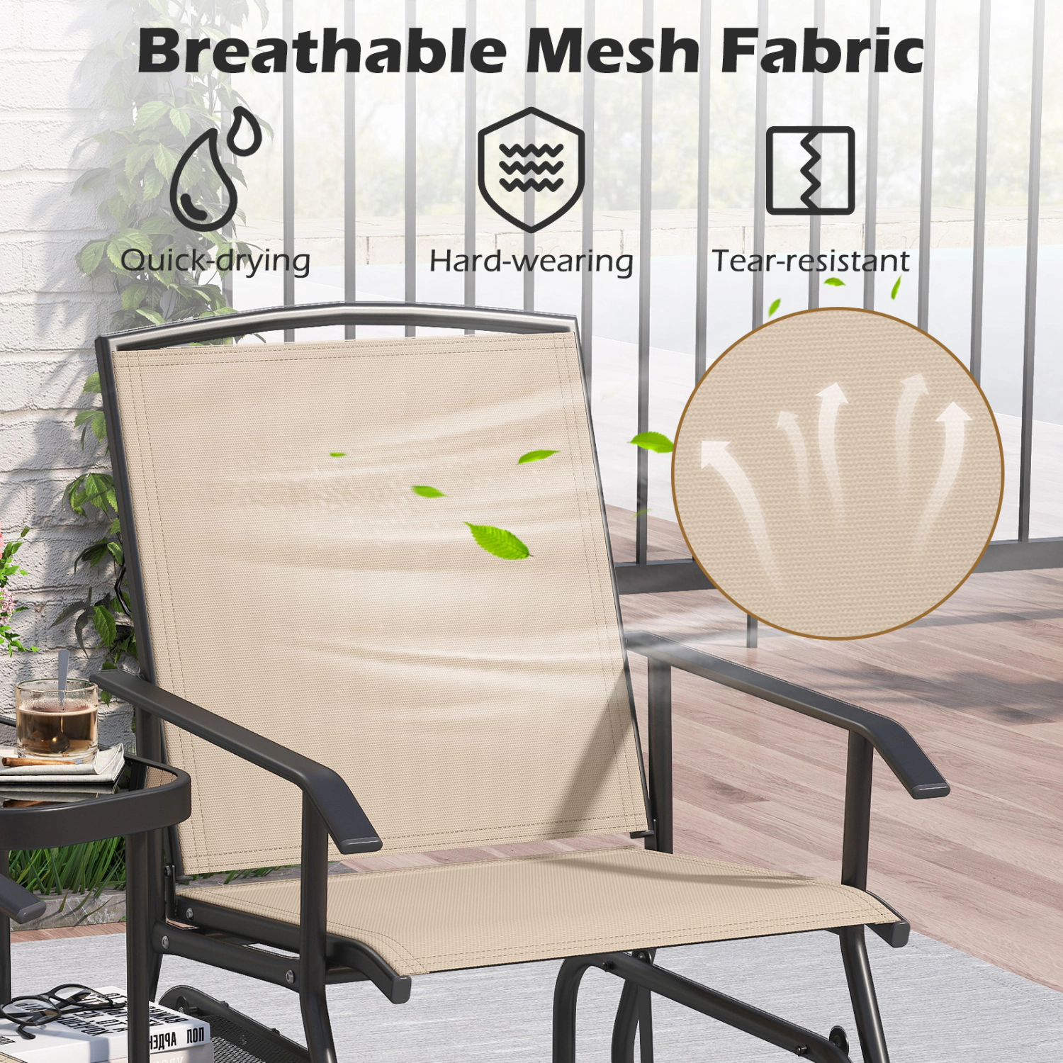 Hivvago 2-Seater Outdoor Glider Bench With 2-Tier Center Table