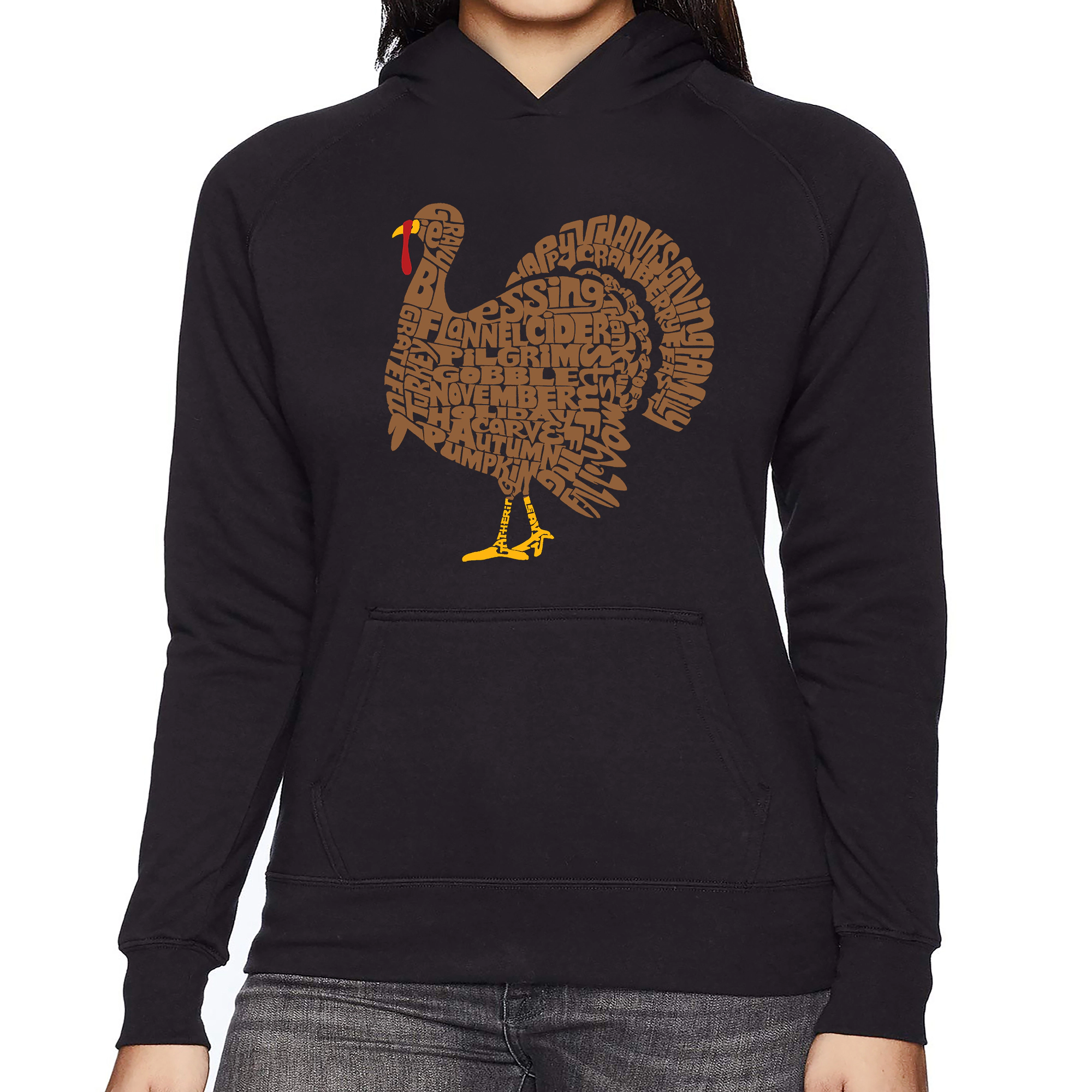 LA Pop Art Thankgiving Turkey - Women's Word Hooded Sweatshirt