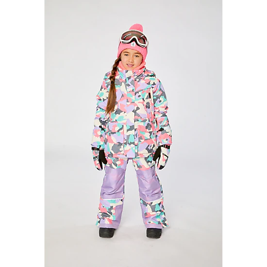 Deux par Deux Girls Two Piece Teknik Camouflage Print Snowsuit with Hooded Jacket and Snow Pants