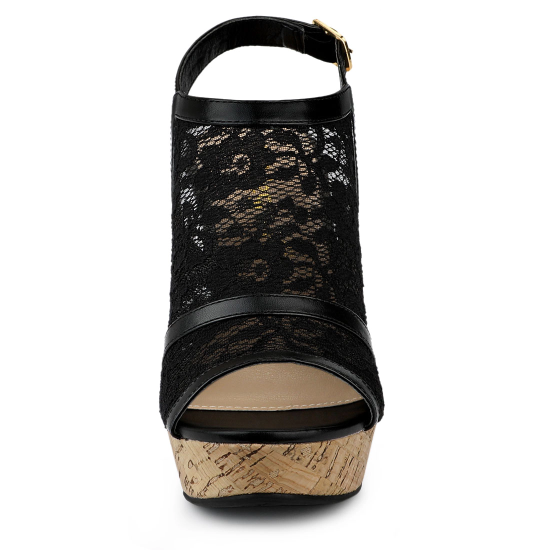 BLISSFUL STEP Women's Open Toe Platform Heel Lace Wedges Sandals