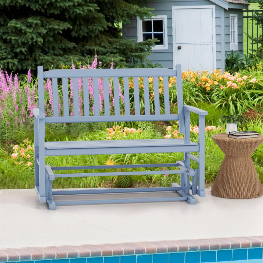 Hivvago 2 Seats Outdoor Glider Bench With Armrests And Slatted Seat