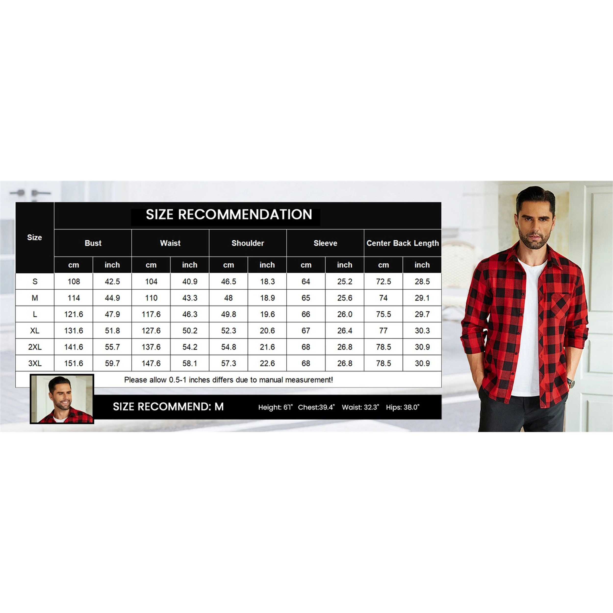 COOFANDY Men's Regular Fit Long Sleeve Collar Neck Flannel Shirt