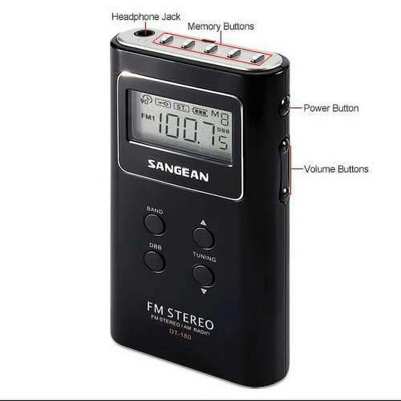 SANGEAN DT-180 AM/FM Pocket Radio - PLL Digital Tuning, 20 Presets, Deep Bass Boost