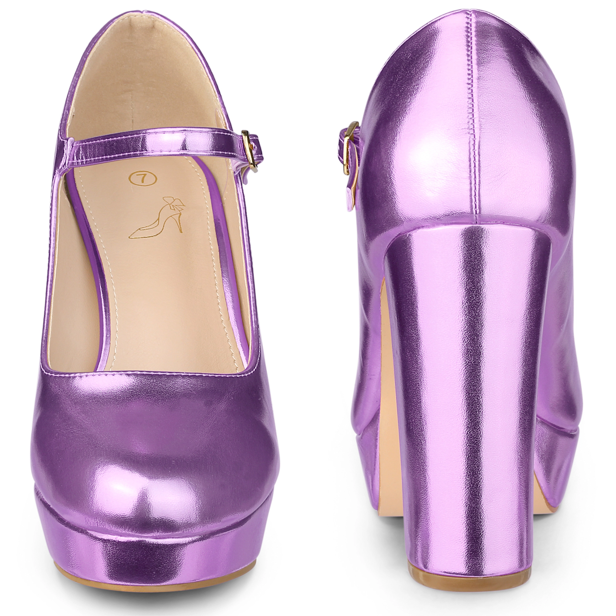 BLISSFUL STEP Women Chunky Heel Platform Round Toe Ankle Strap Mary Janes Pumps