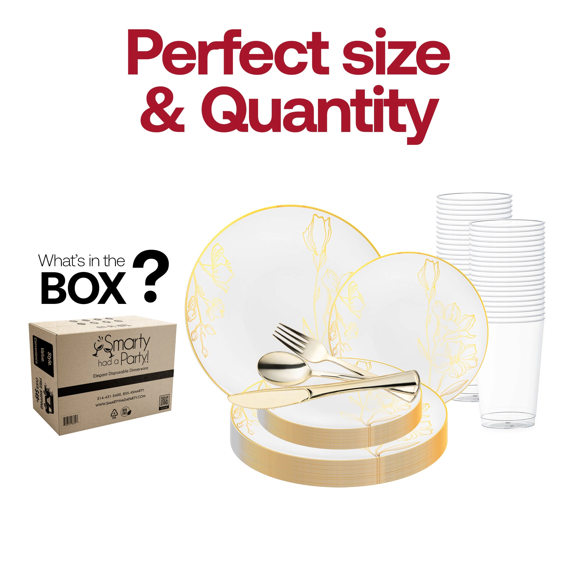 Smarty Had A Party White with Gold Antique Floral Round Disposable Plastic Wedding Value Set