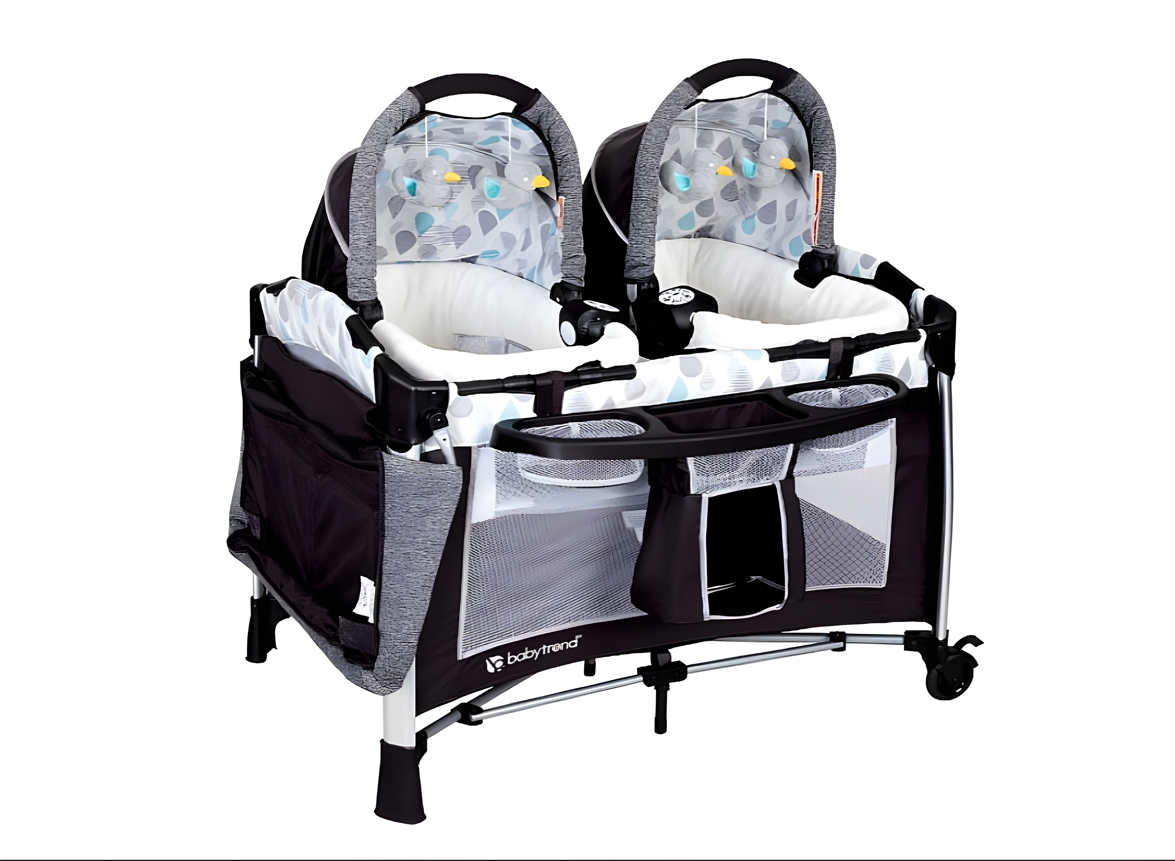 Baby Trend Go-Lite Twins Nursery Unisex Center Playard with Bassinet and Travel Bag - Drip Drop Blue - Blue