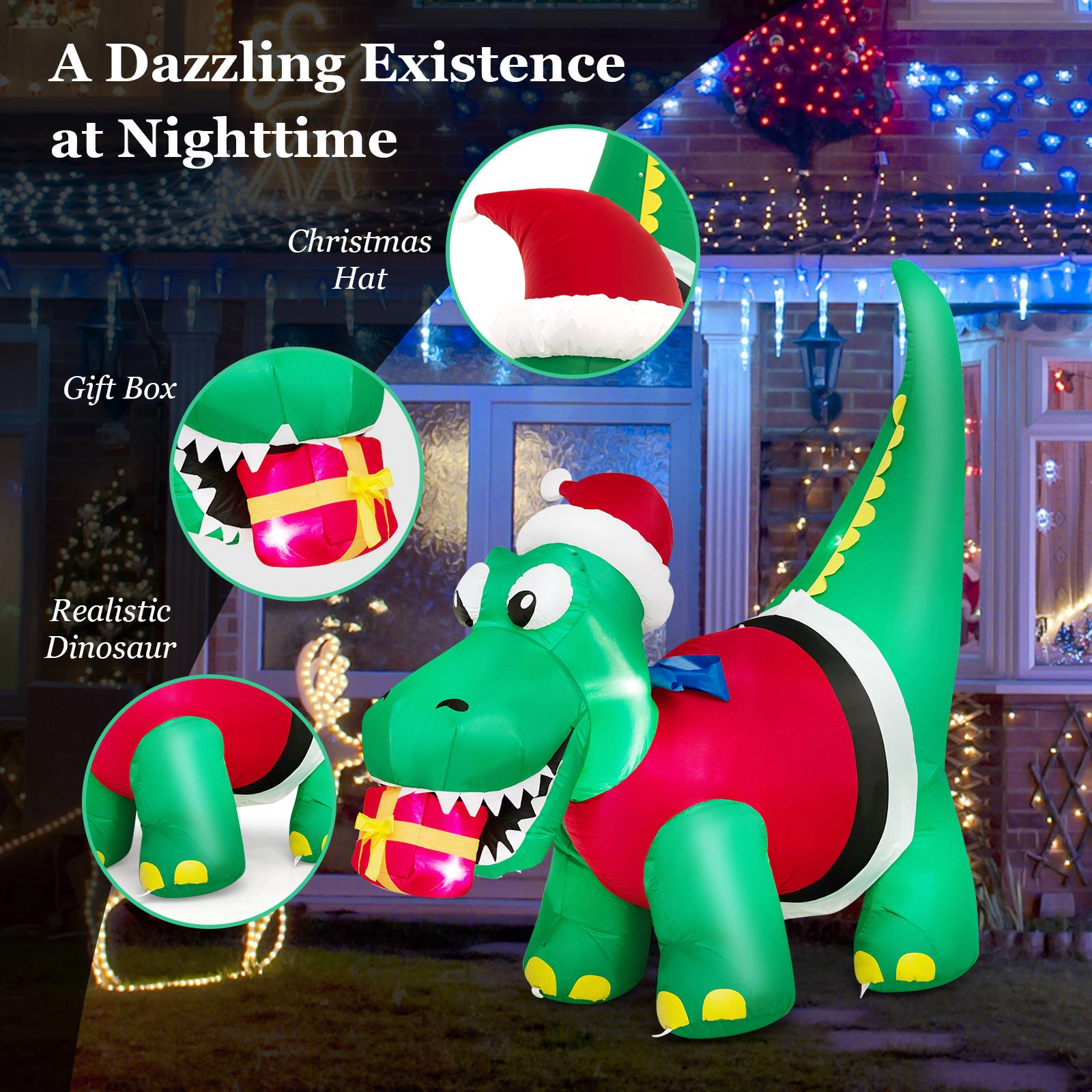 SlickBlue Unisex Inflatable Christmas Dinosaur Yard Decoration