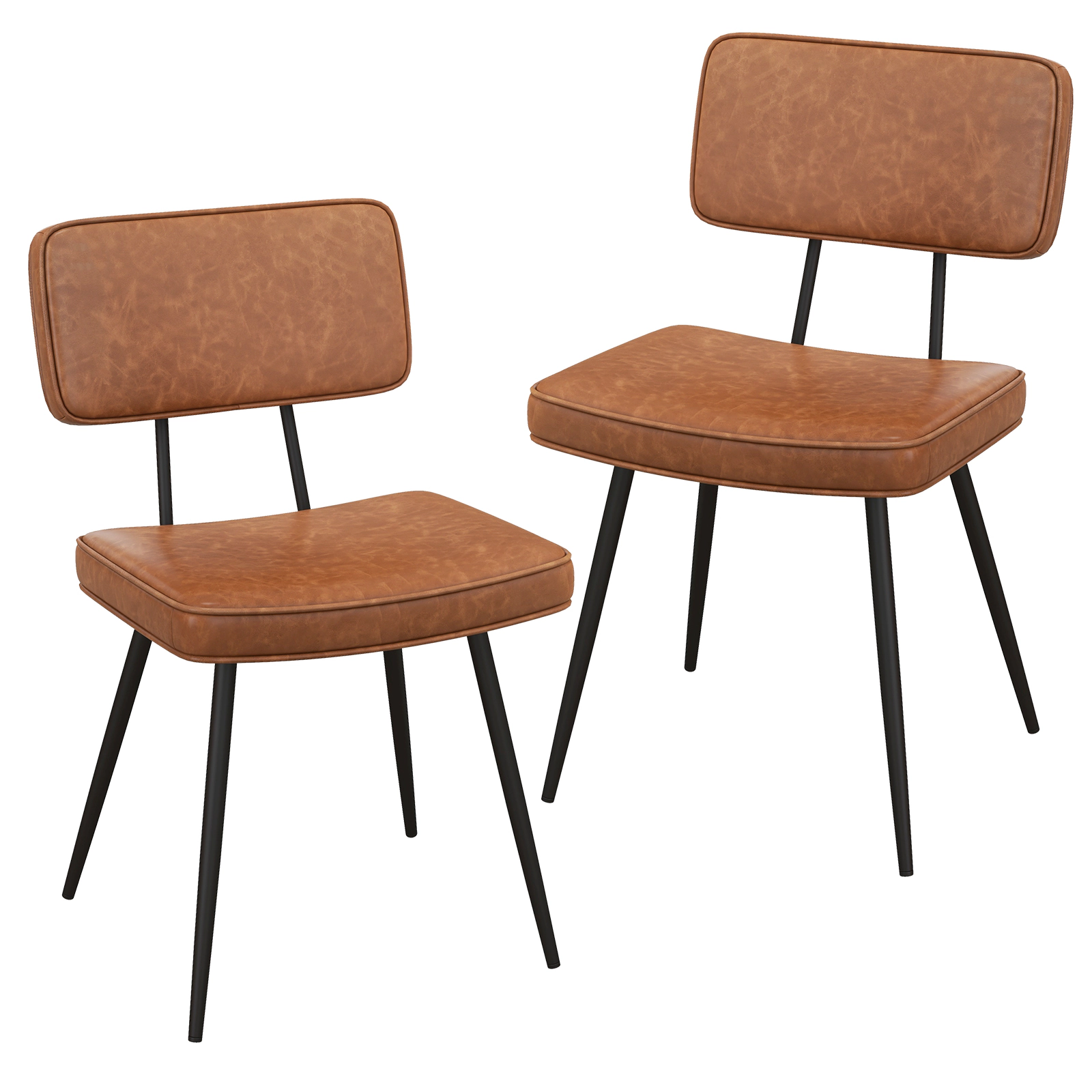 SUGIFT Set of 2 Faux Leather Padded Backrest Metal Frame Dining Chairs 22-in x 19-in x 33.5-in 330-lb Capacity Brown
