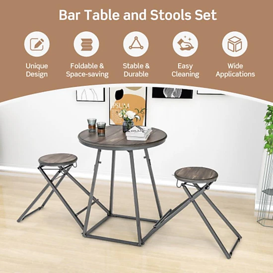 Hivvago 3 Pieces Dining Table Set With 2 Foldable Stools For Small