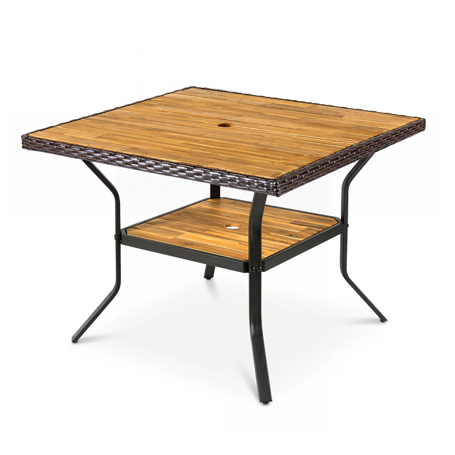 LJG 37" Square Outdoor Dining Table for 4 with Acacia Wood Tabletop and 2" Umbrella Hole