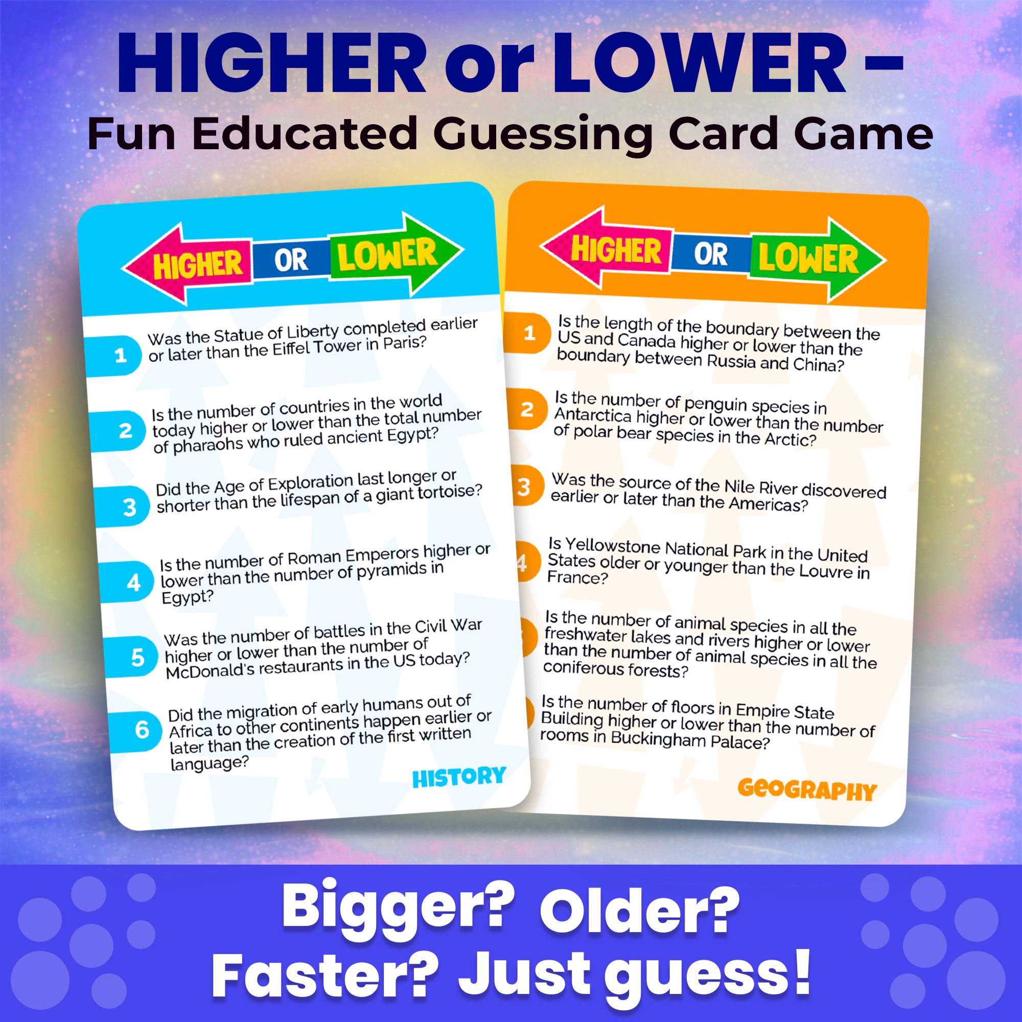 QUOKKA Higher or Lower Card Game for Kids and Families - Science & General Knowledge Guessing