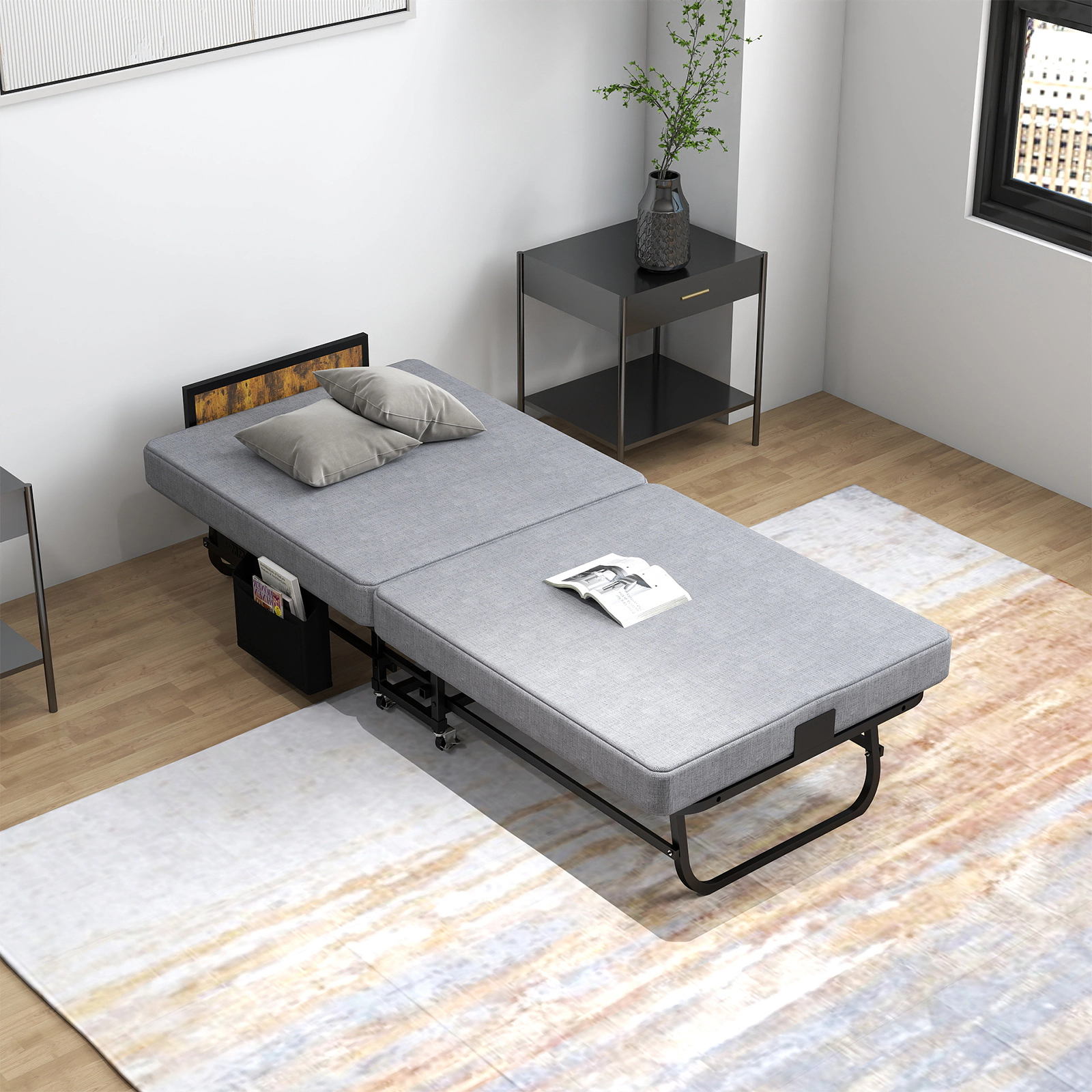 Flynama 78"×31" Folding Guest Bed with Headboard, 3" Memory Foam, USB & Wheels