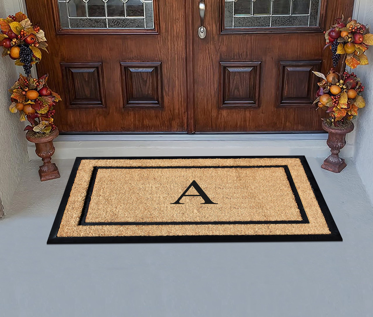 A1 Home Collections 24 x 48 Monogrammed Natural Coir & Rubber Heavy-Duty Front Door Mat Letter E