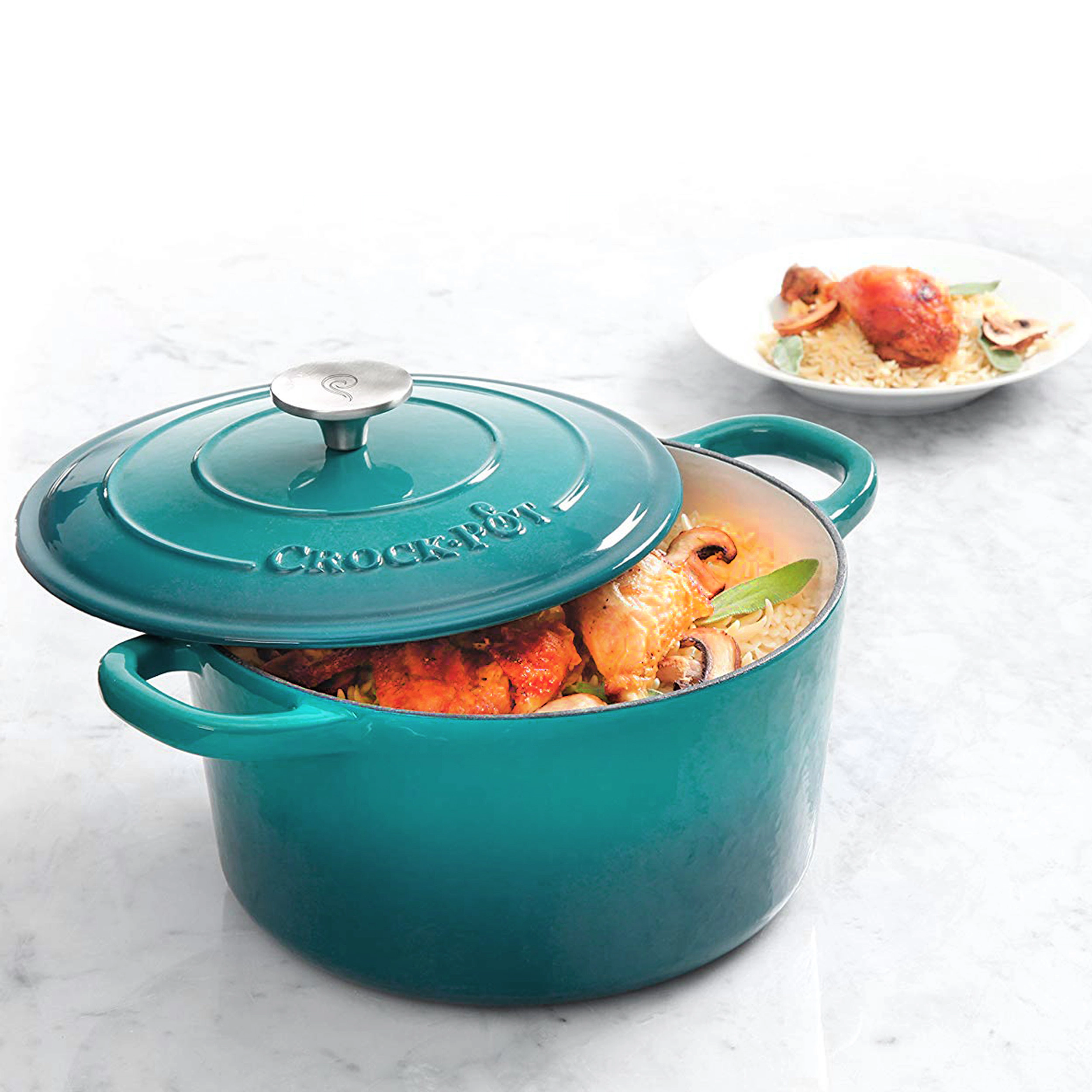 Crock-pot Artisan 3 Quart Enameled Cast Iron Casserole with Lid in Gradient Teal