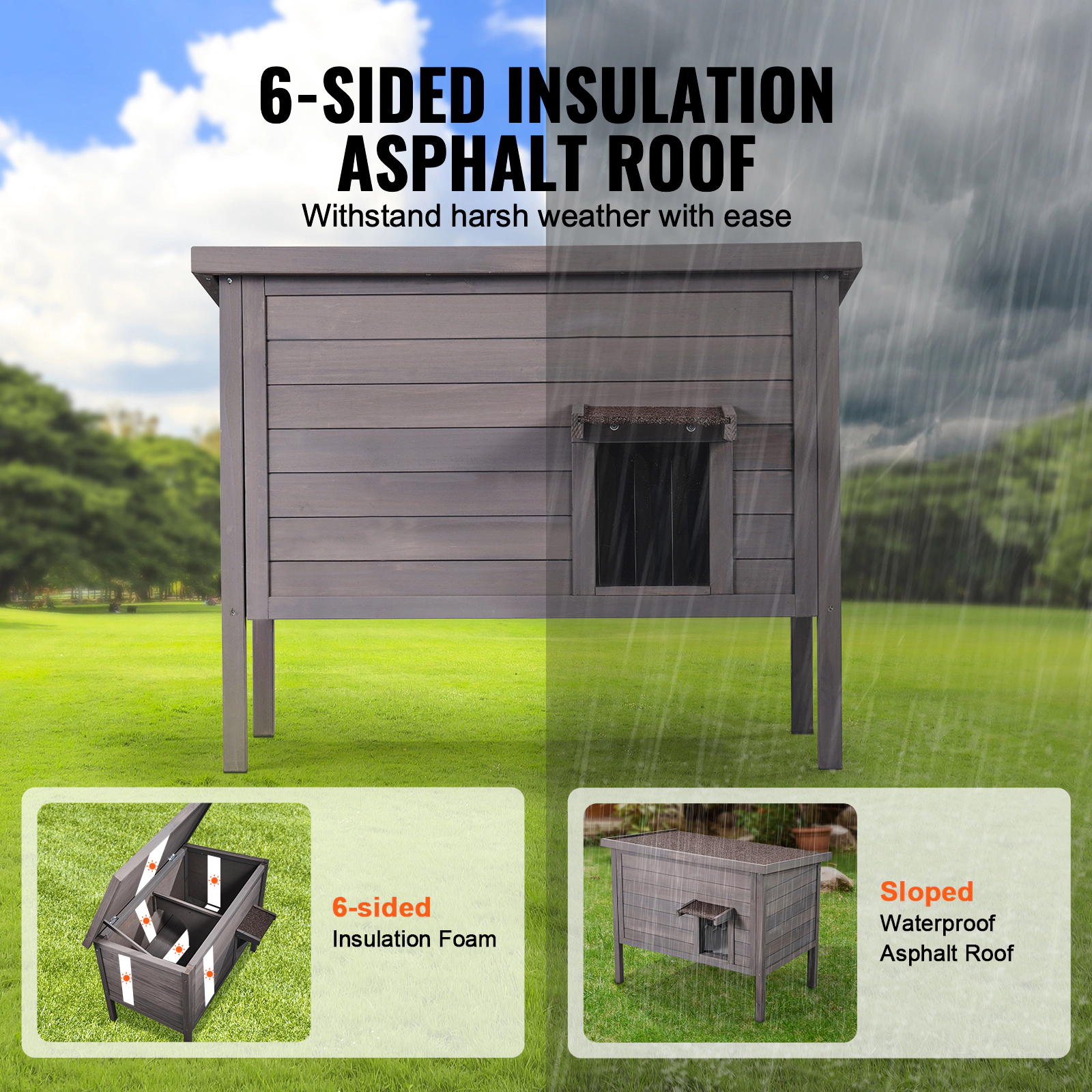 HONGGE Outdoor Cat House Weatherproof Feral Cat Shelter for Multiple Cats Outdoor Wooden Cat Rabbit House with