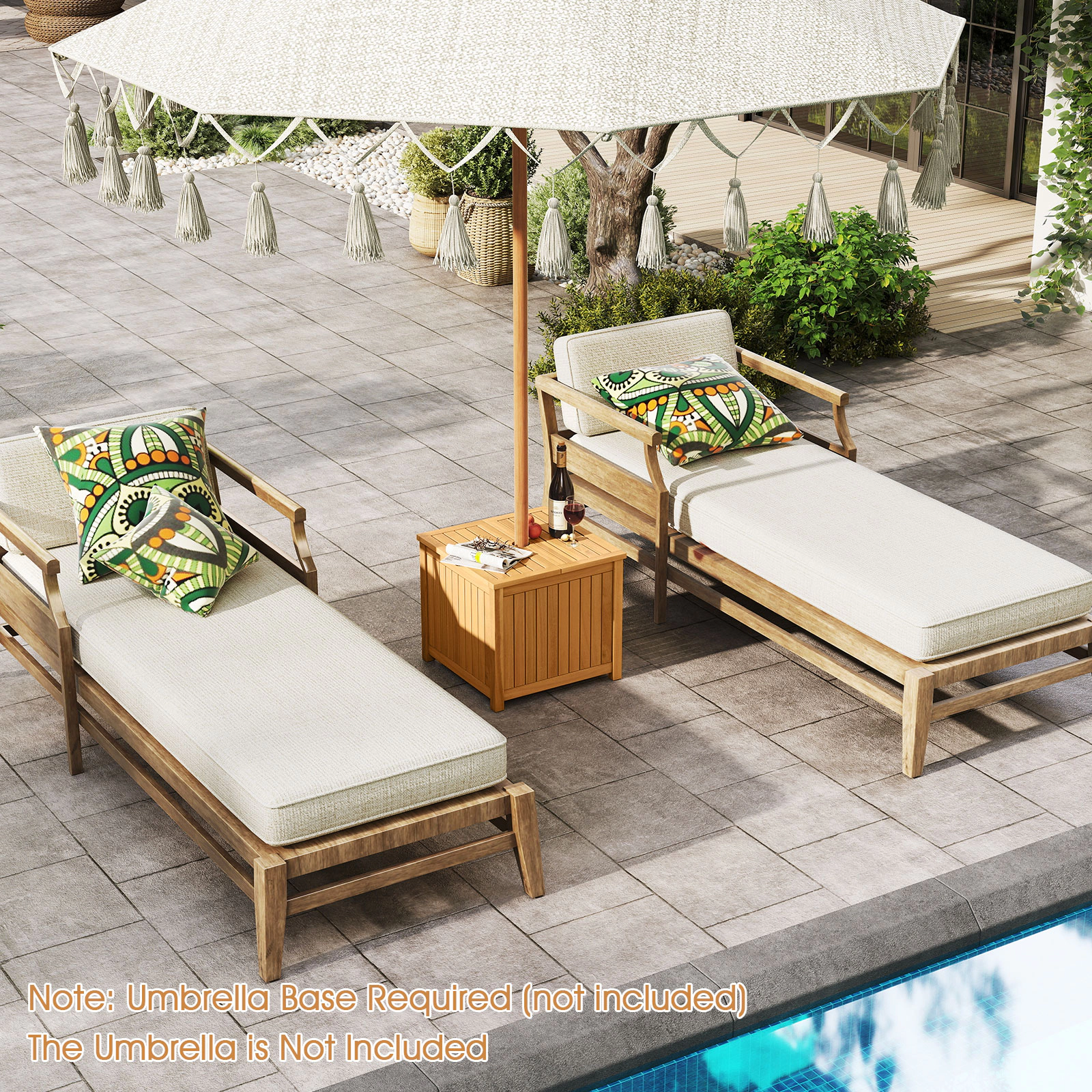 SUGIFT Storage Box and Umbrella Hole Natural 2-in-1 Outdoor Acacia Wood Side Table